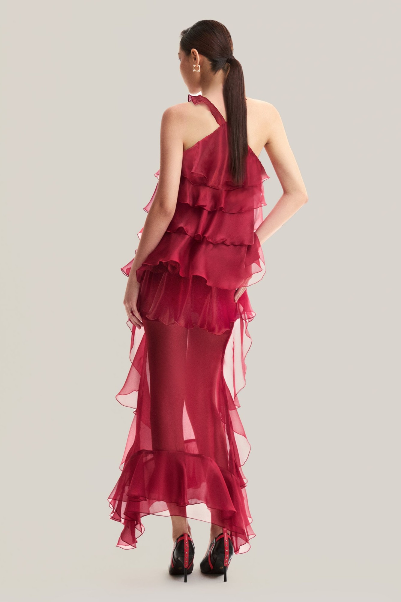 Chiffon Ruffle 3D Flower Maxi Dress