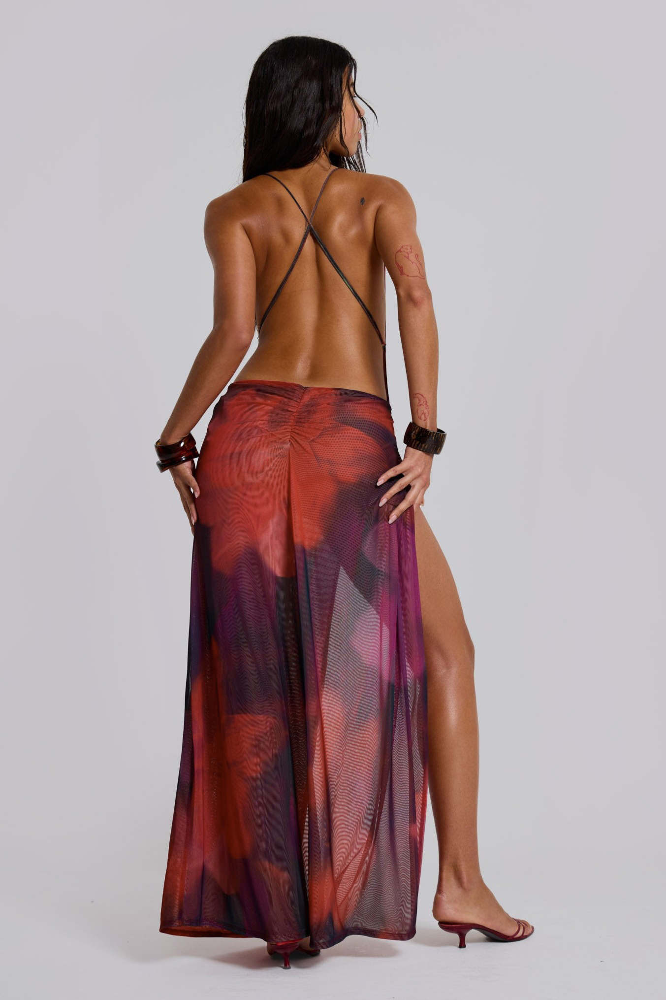 Tie Dye Swing Collar Slit Maxi Dress