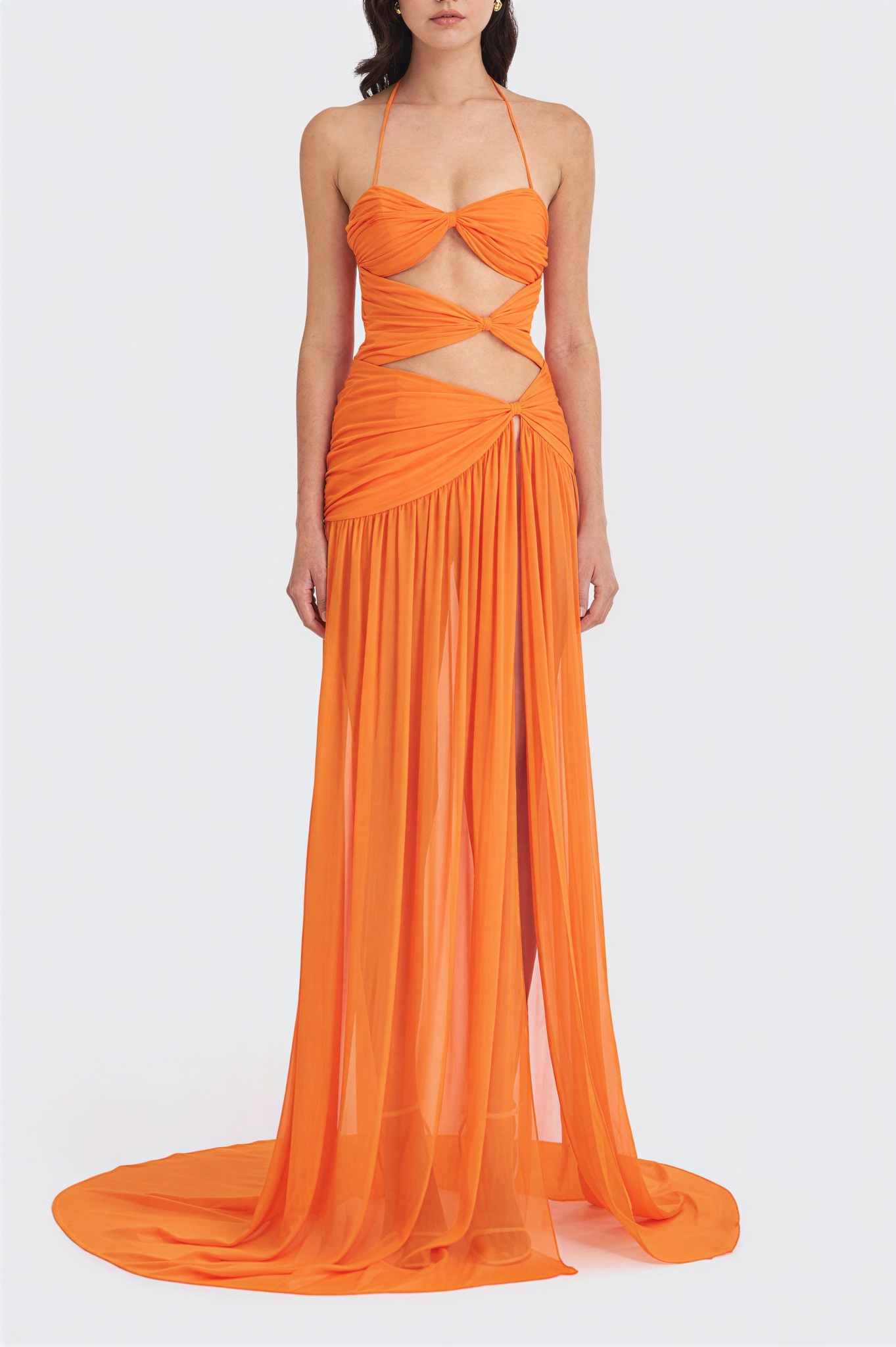 Mesh Cut-Out Halter-Neck Maxi Dress