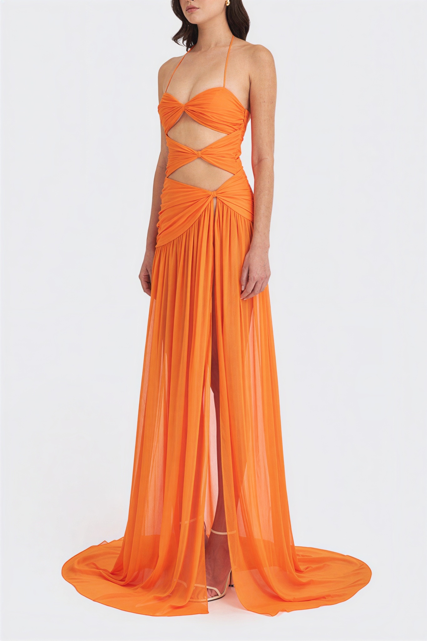 Mesh Cut-Out Halter-Neck Maxi Dress
