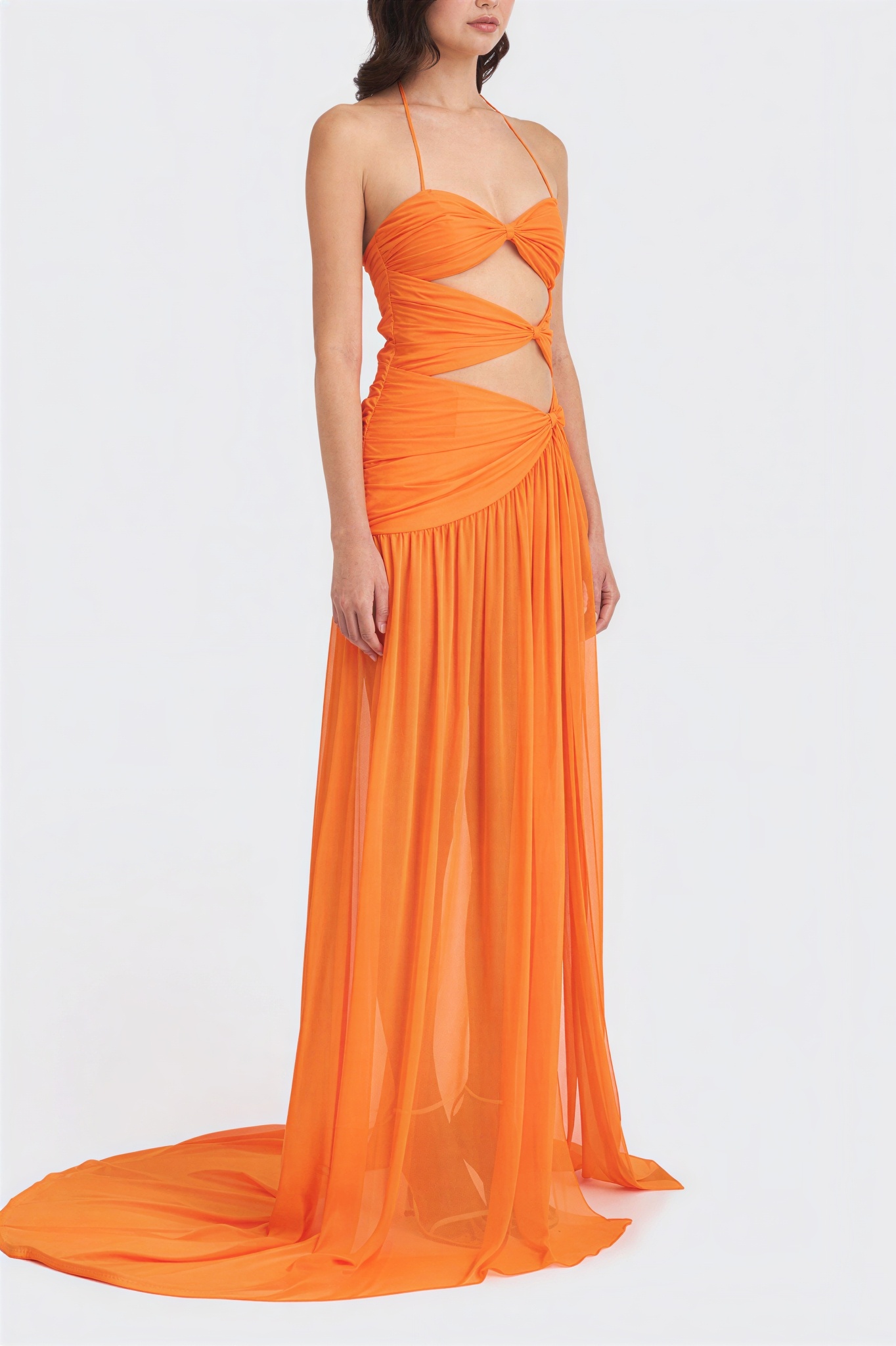 Mesh Cut-Out Halter-Neck Maxi Dress