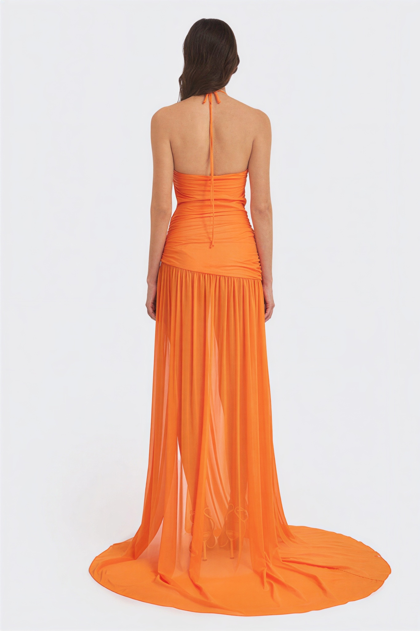 Mesh Cut-Out Halter-Neck Maxi Dress