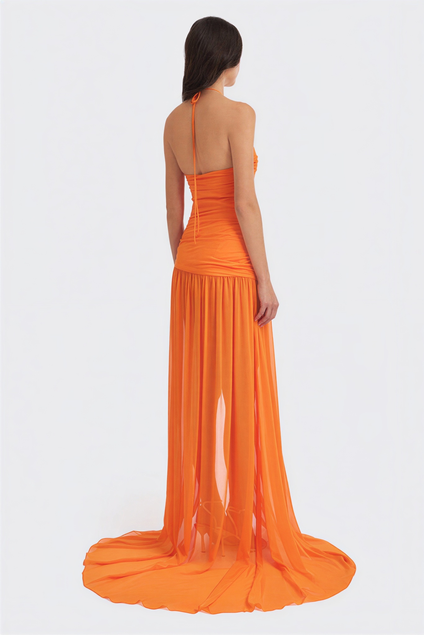 Mesh Cut-Out Halter-Neck Maxi Dress
