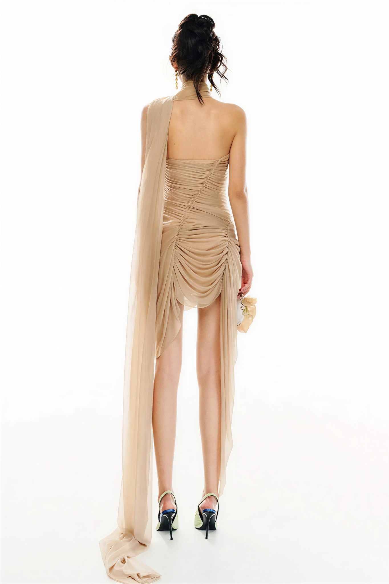 Mesh Gathering Sleeveless Mini Dress