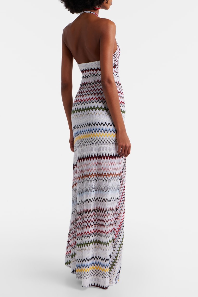 Abstract Print Halter Neck Slit Maxi Dress