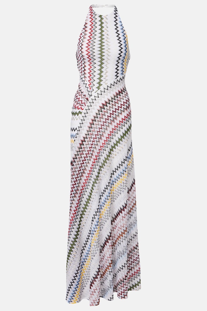 Abstract Print Halter Neck Slit Maxi Dress