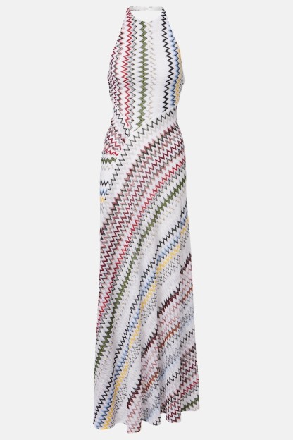 Abstract Print Halter Neck Slit Maxi Dress