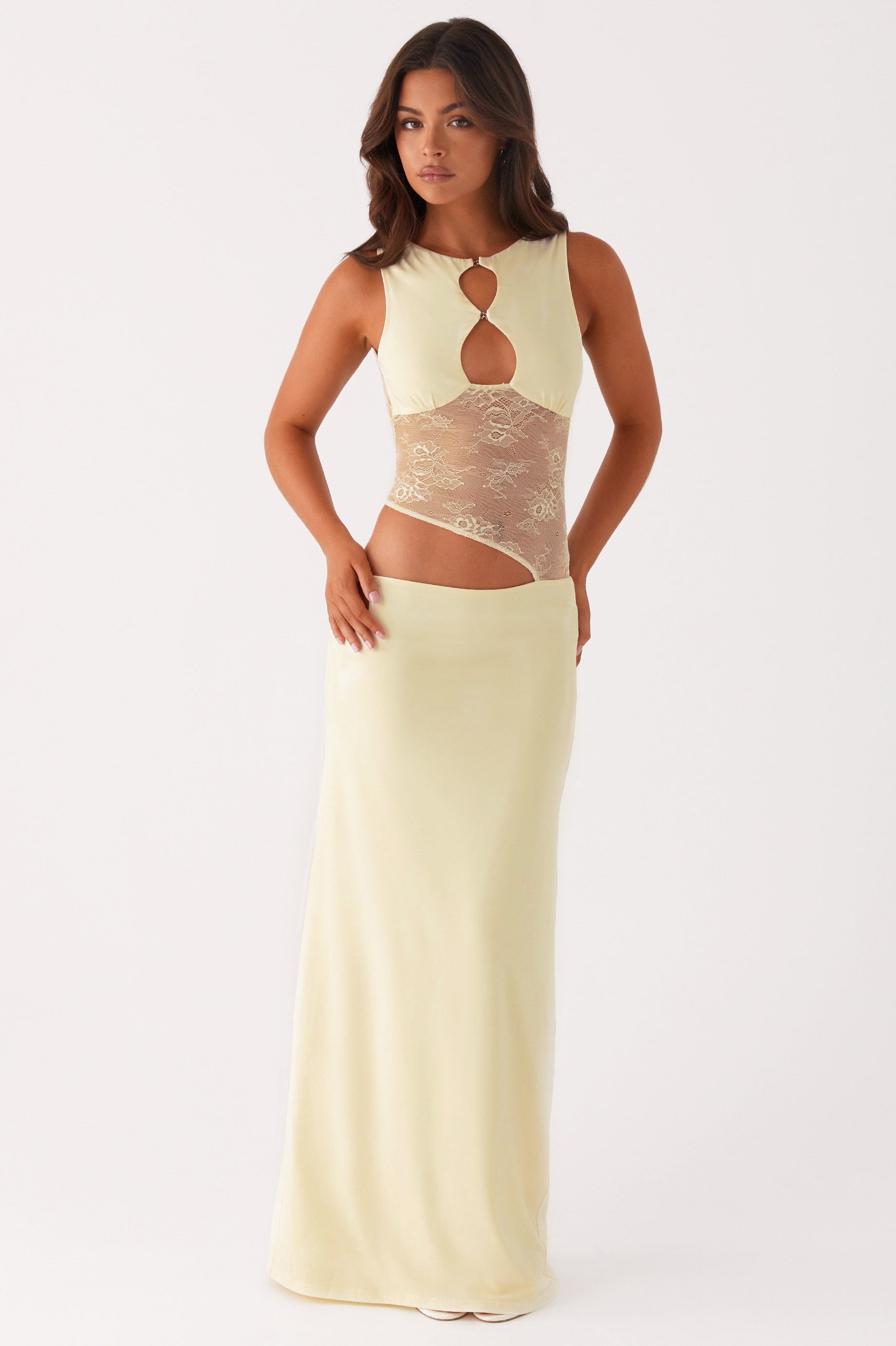 Jersey Splicing Lace Cut-Out Maxi Dress