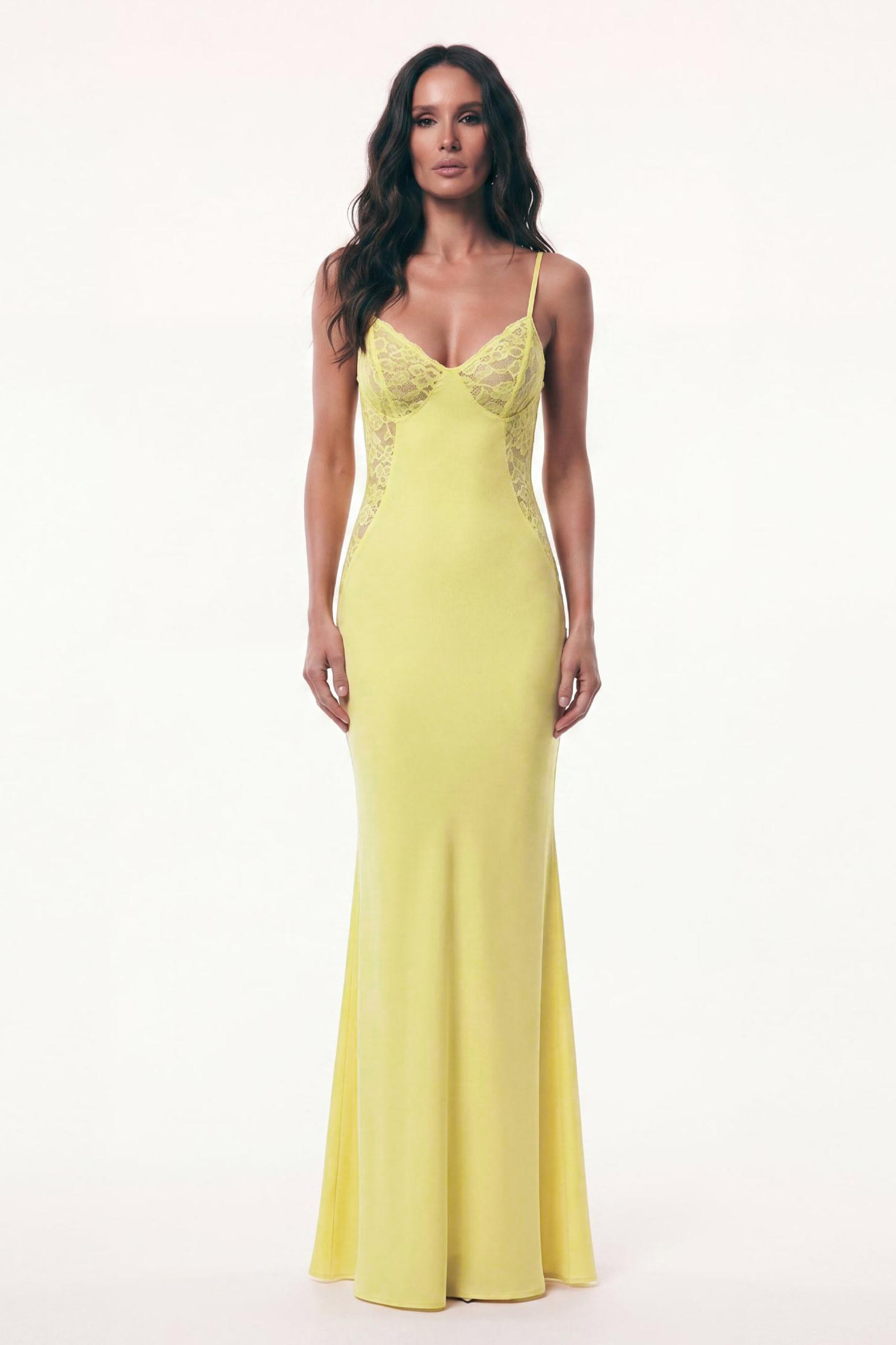 Satin Splicing Lace Slip Maxi Dress