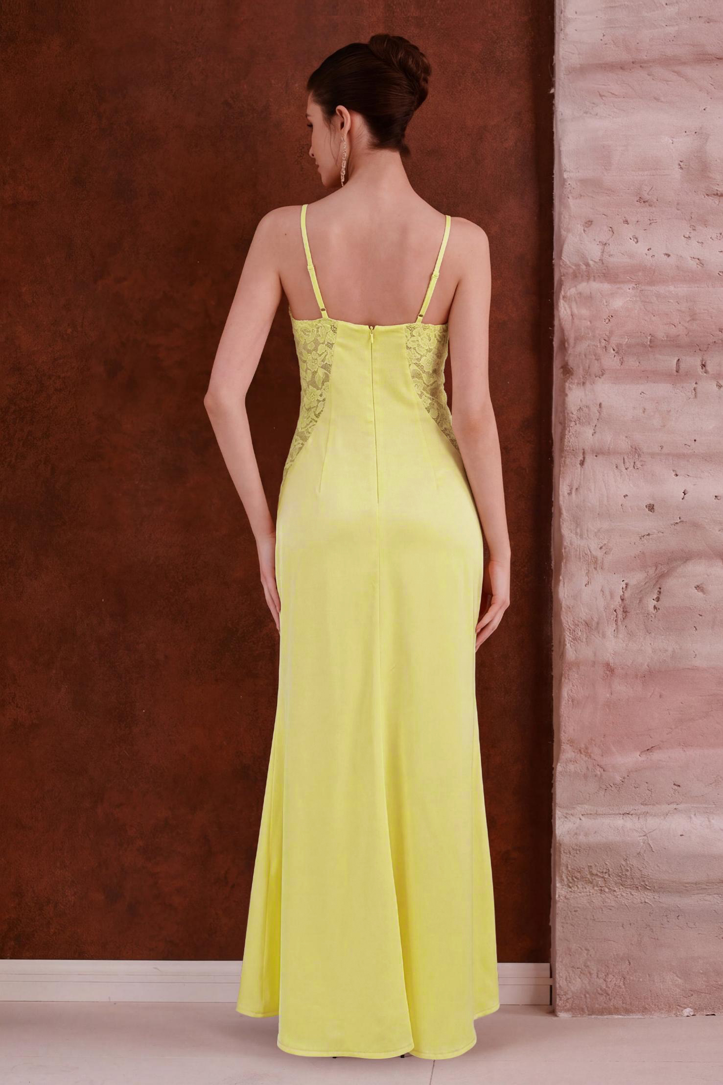 Satin Splicing Lace Slip Maxi Dress