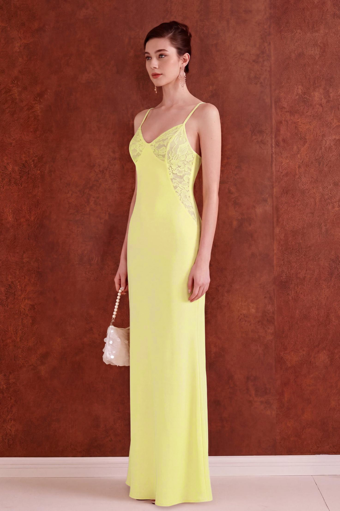 Satin Splicing Lace Slip Maxi Dress