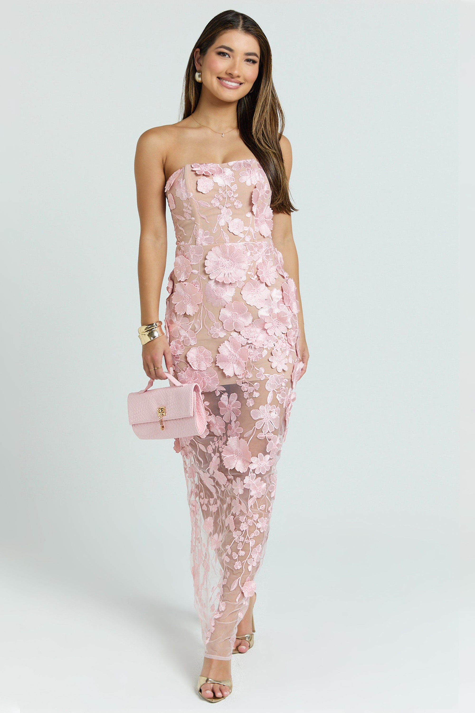 Embroidered Off-Shoulder Slit Midi Dress