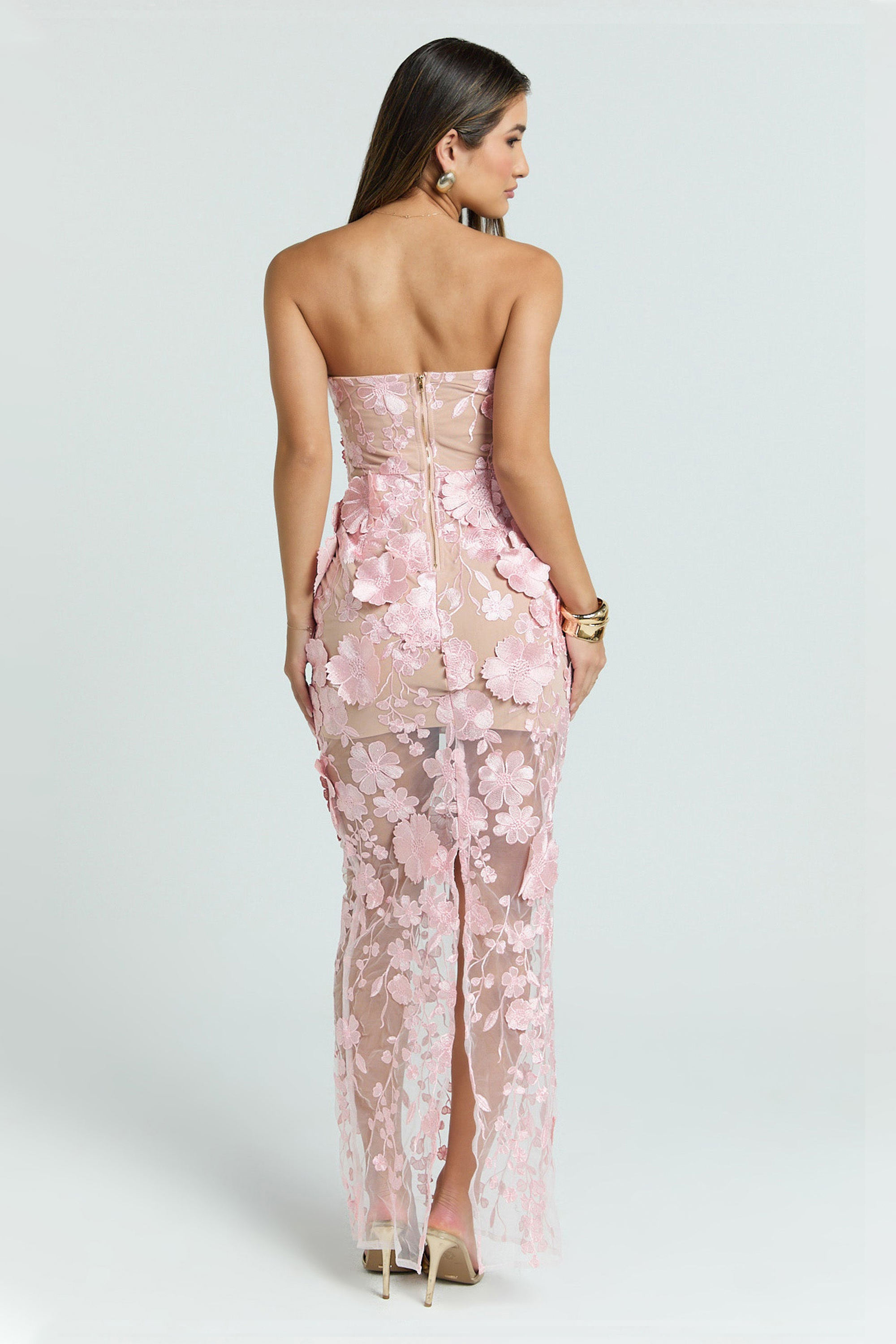 Embroidered Off-Shoulder Slit Midi Dress