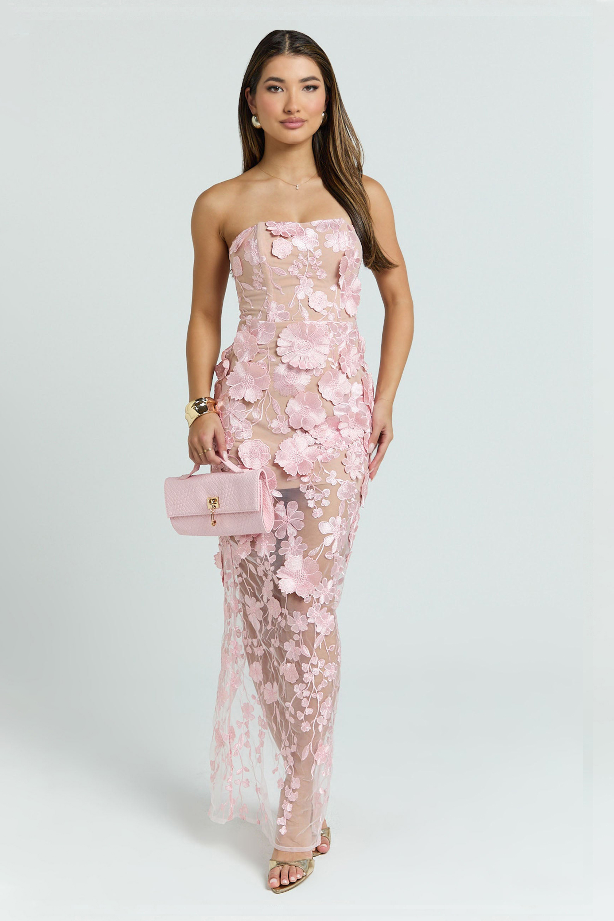 Embroidered Off-Shoulder Slit Midi Dress
