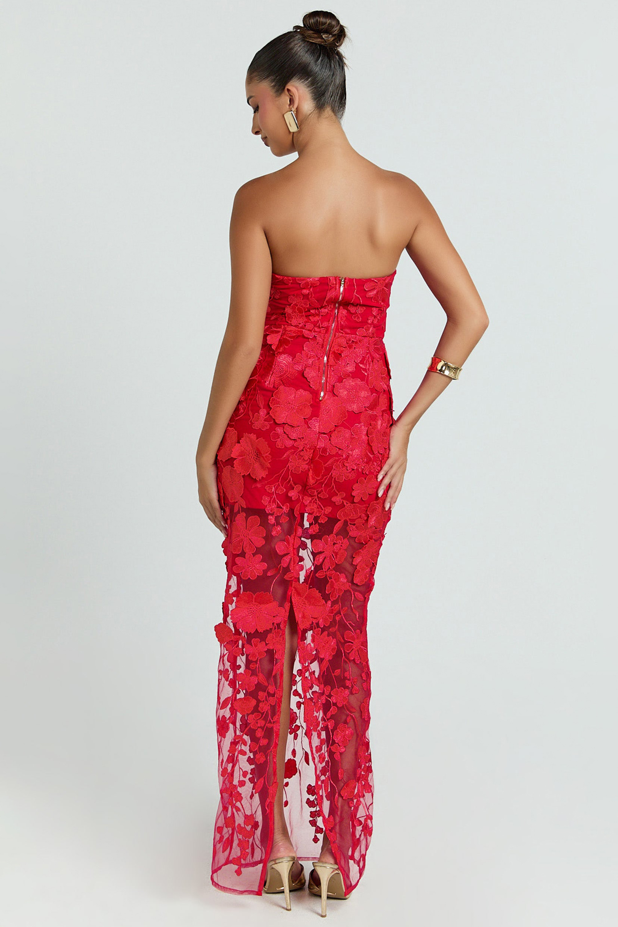 Embroidered Off-Shoulder Slit Midi Dress
