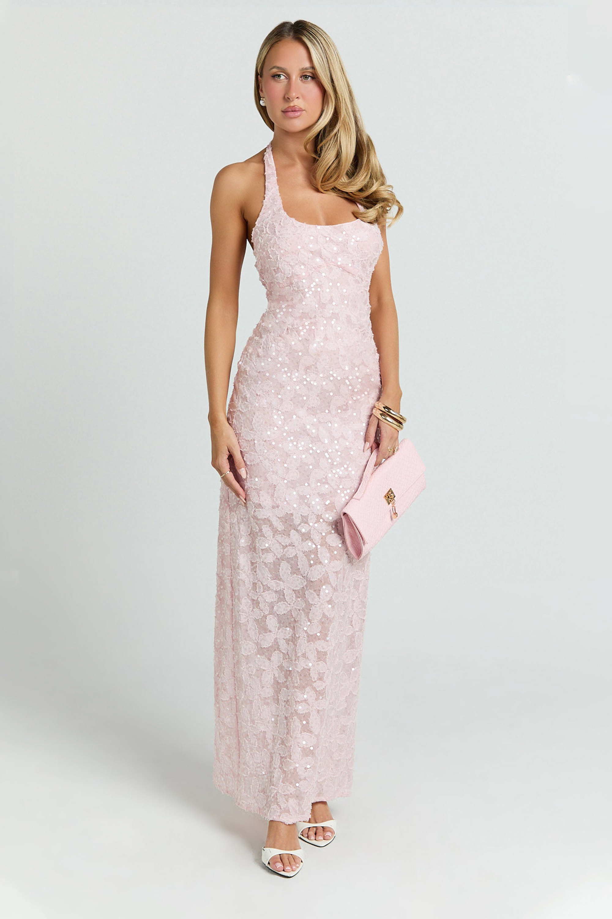 Sequin Halter Neck Backless Midi Dress