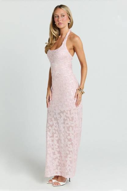 Sequin Halter Neck Backless Midi Dress