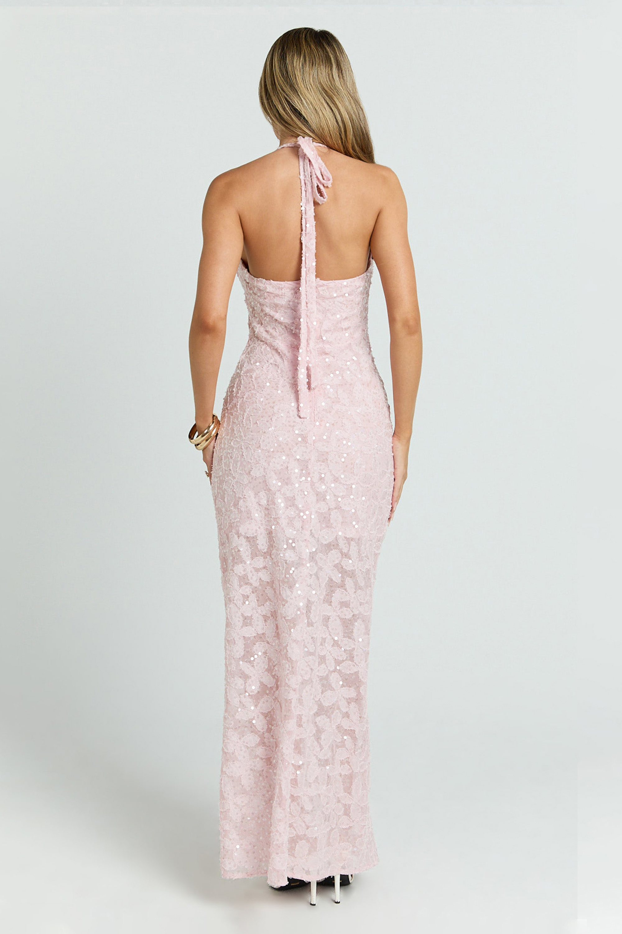 Sequin Halter Neck Backless Midi Dress