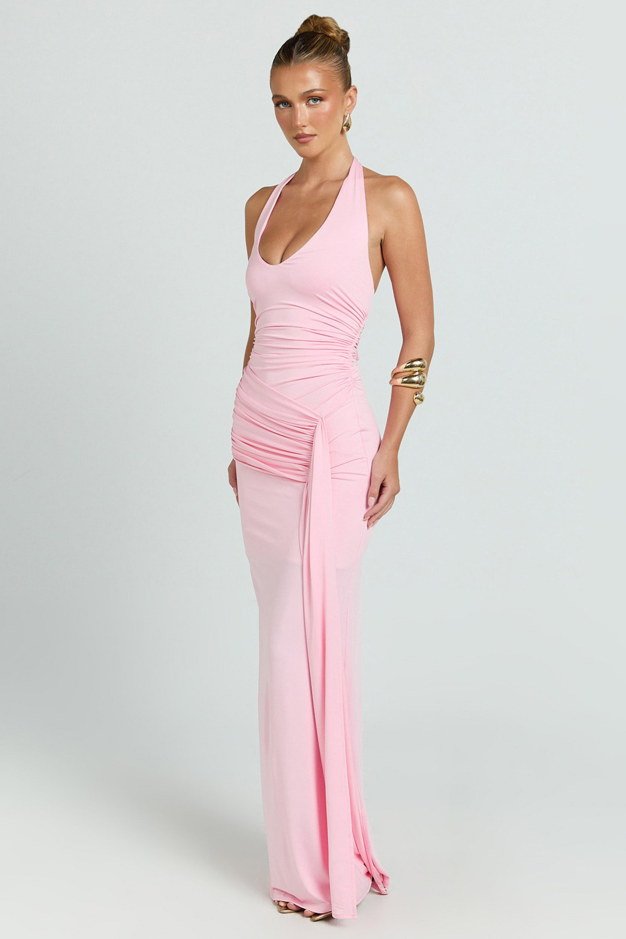 Jersey Gathering Halter Neck Maxi Dress