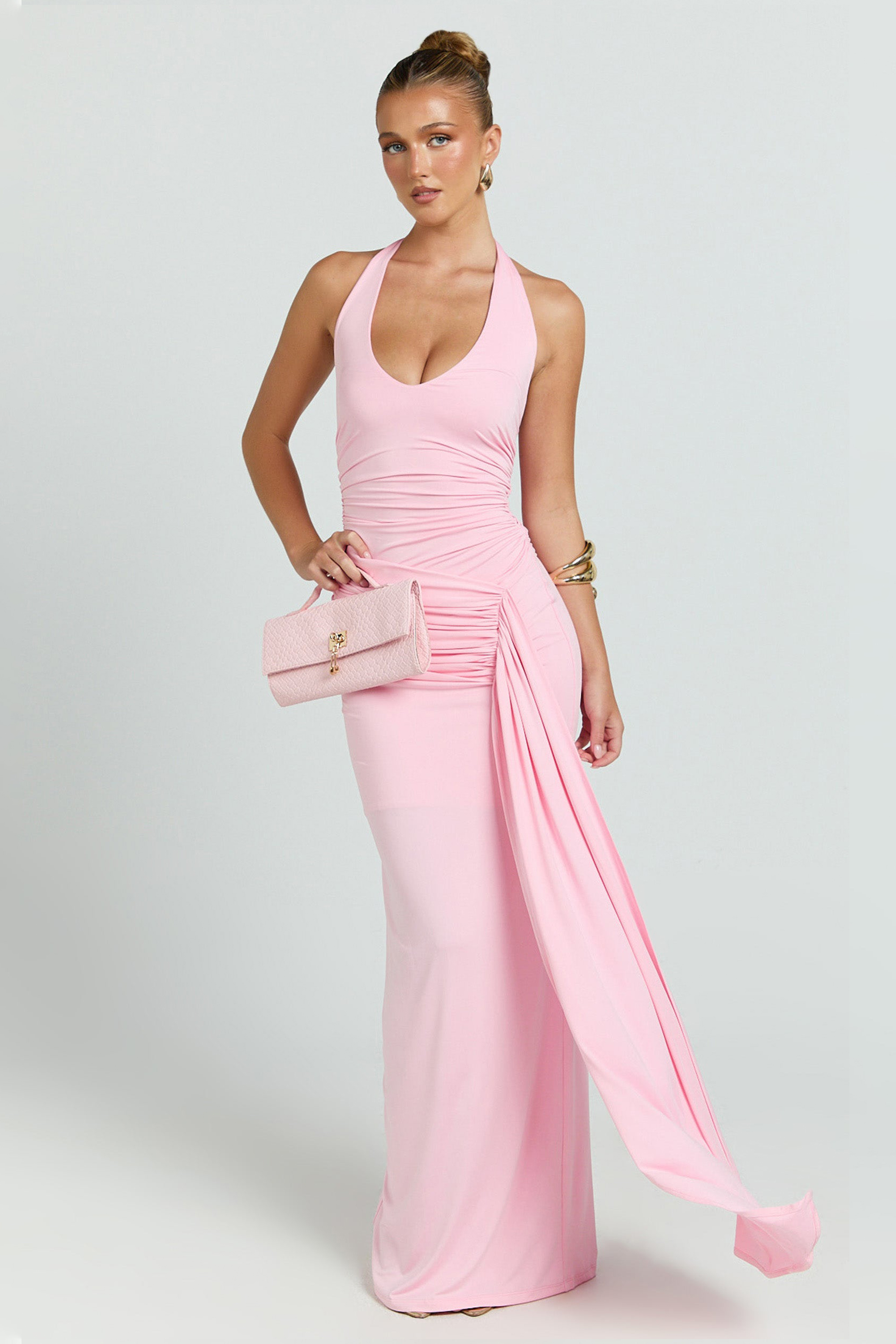 Jersey Gathering Halter Neck Maxi Dress