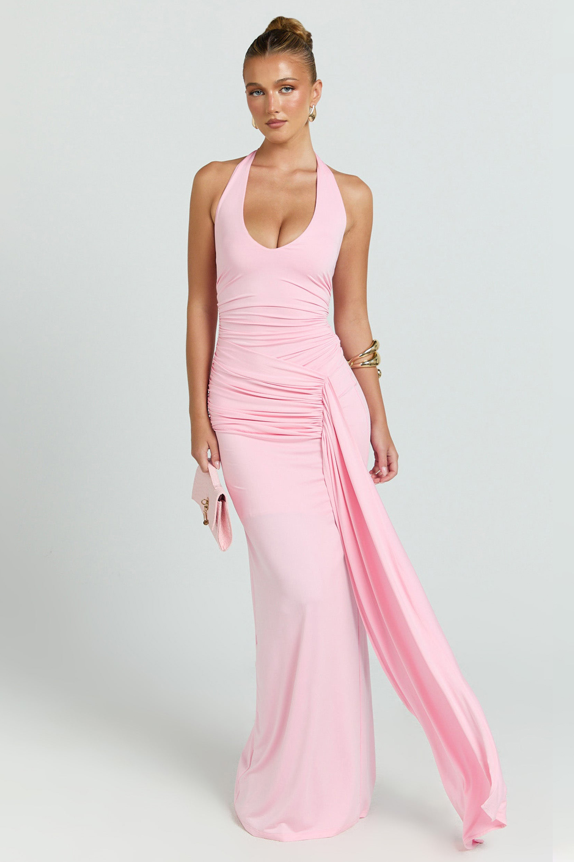 Jersey Gathering Halter Neck Maxi Dress