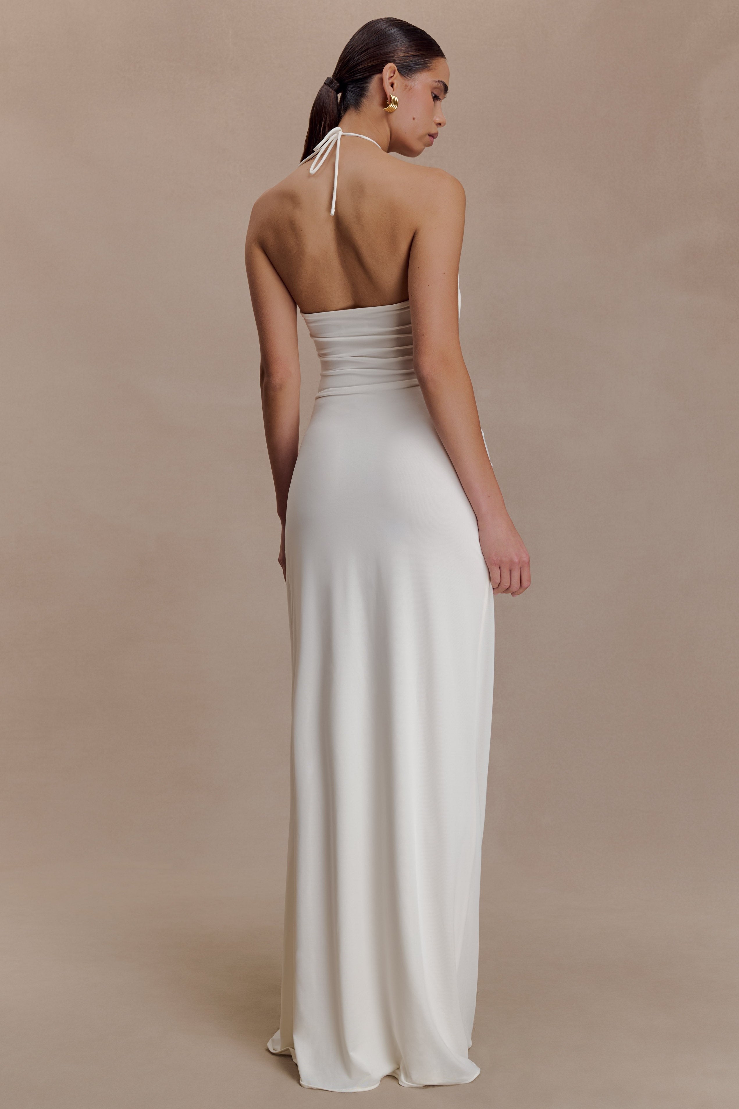 Jersey Metal Decorations Halter Neck Maxi Dress