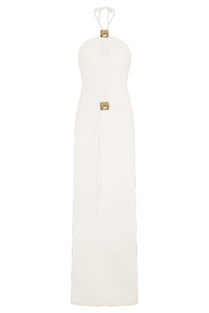 Jersey Metal Decorations Halter Neck Maxi Dress