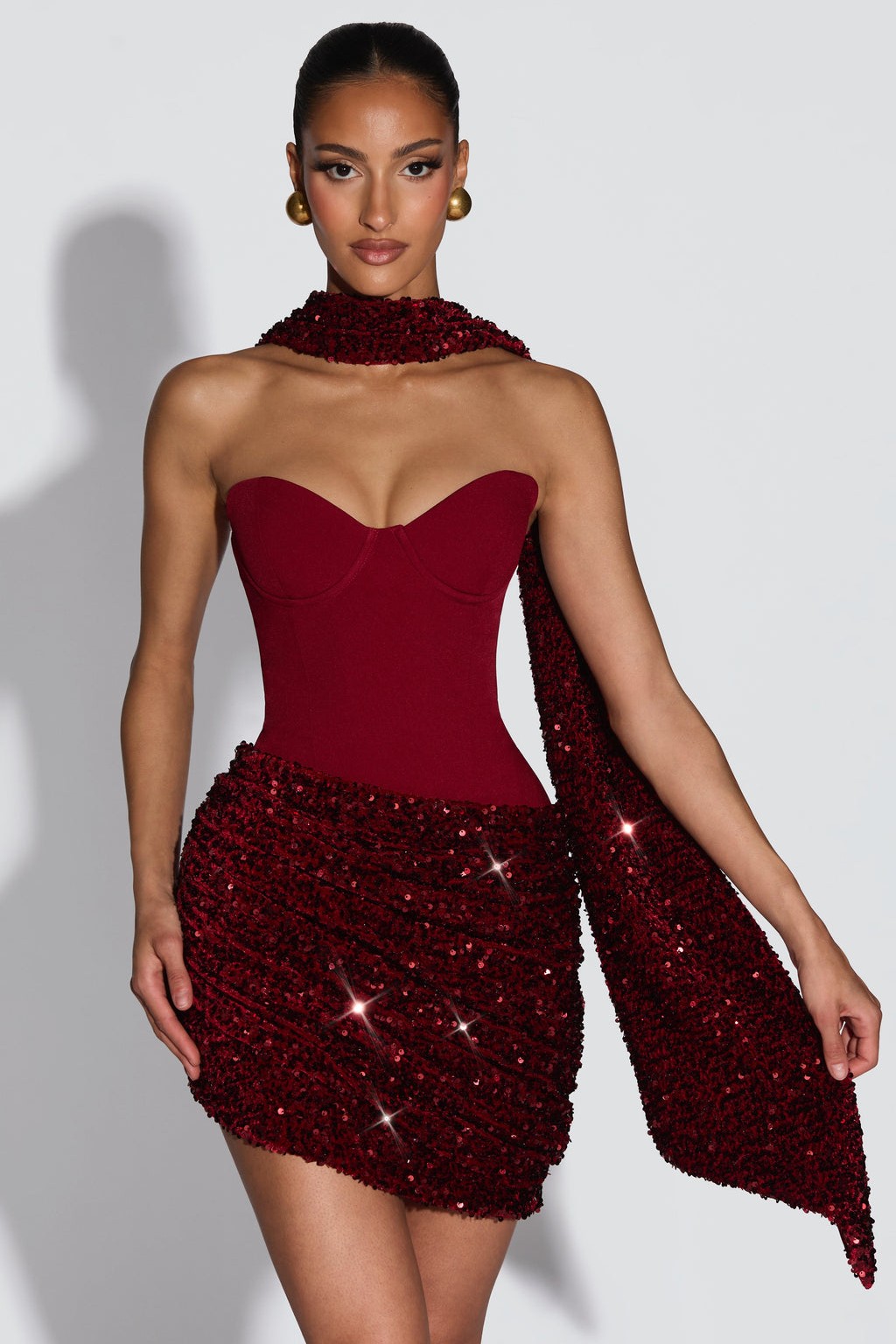 Jersey Splicing Sequin Off-Shoulder Mini Dress
