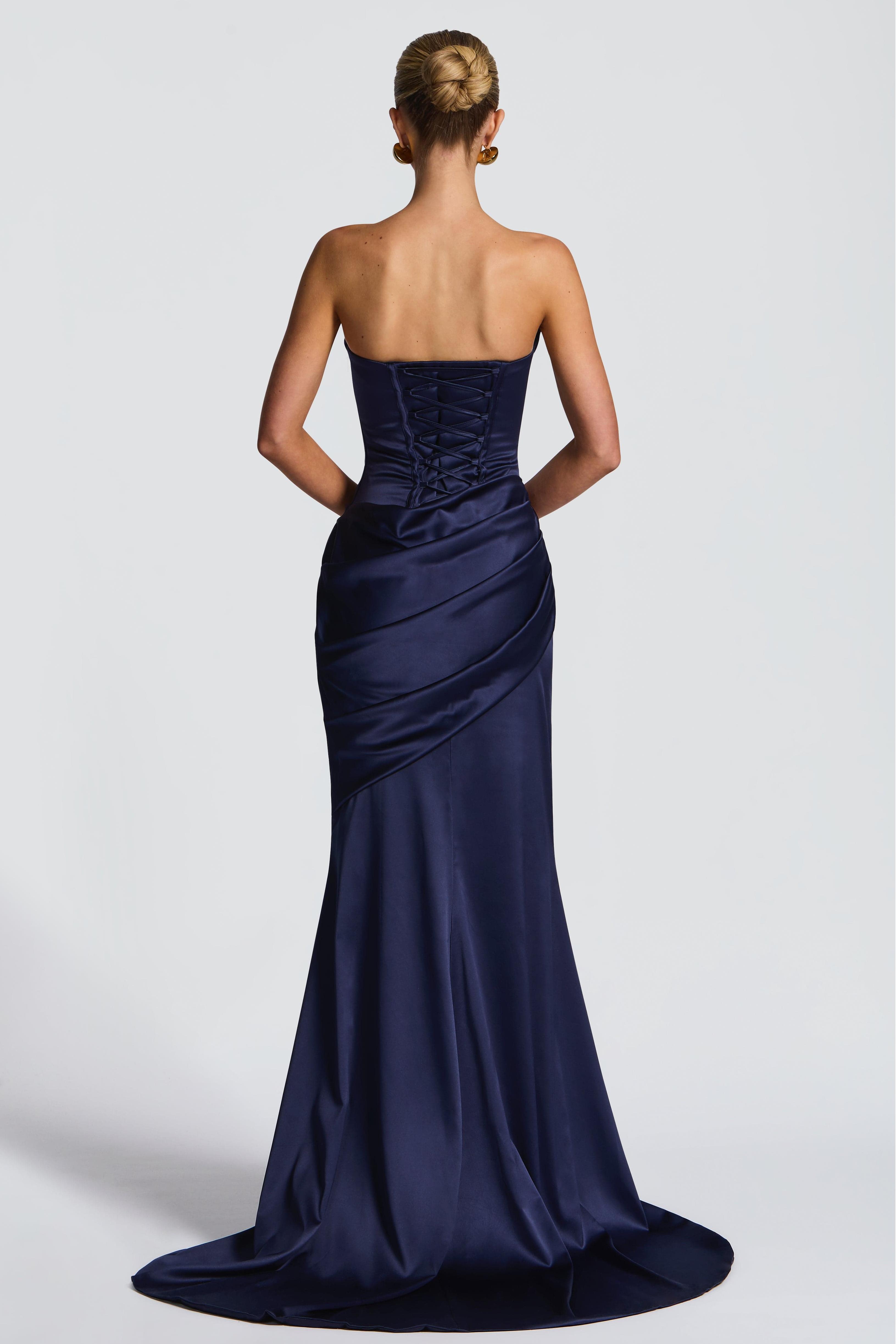 Satin Pleated Off Shoulder Maxi Dress
