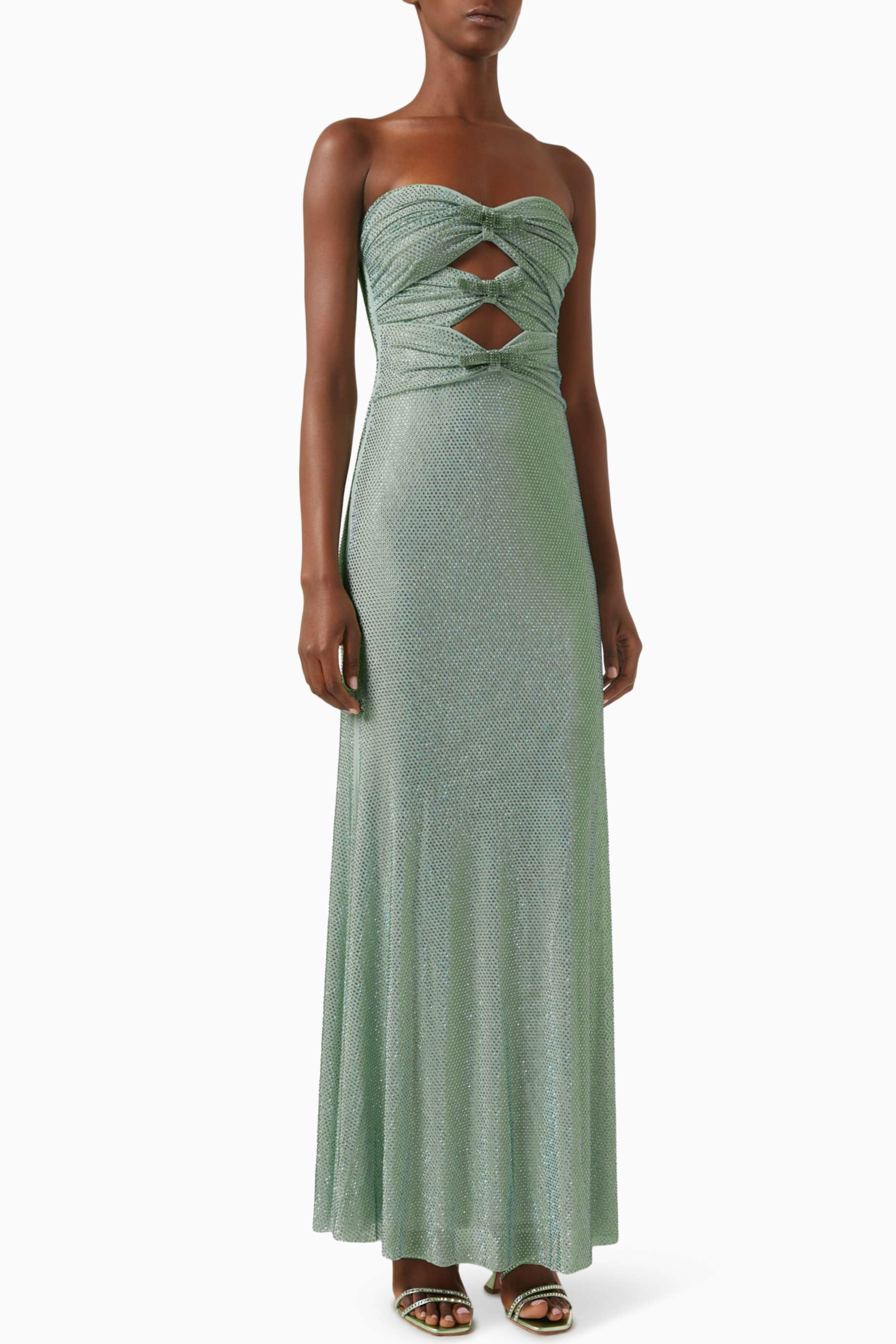 Rhinestone Bow Off-Shoulder Maxi Dress