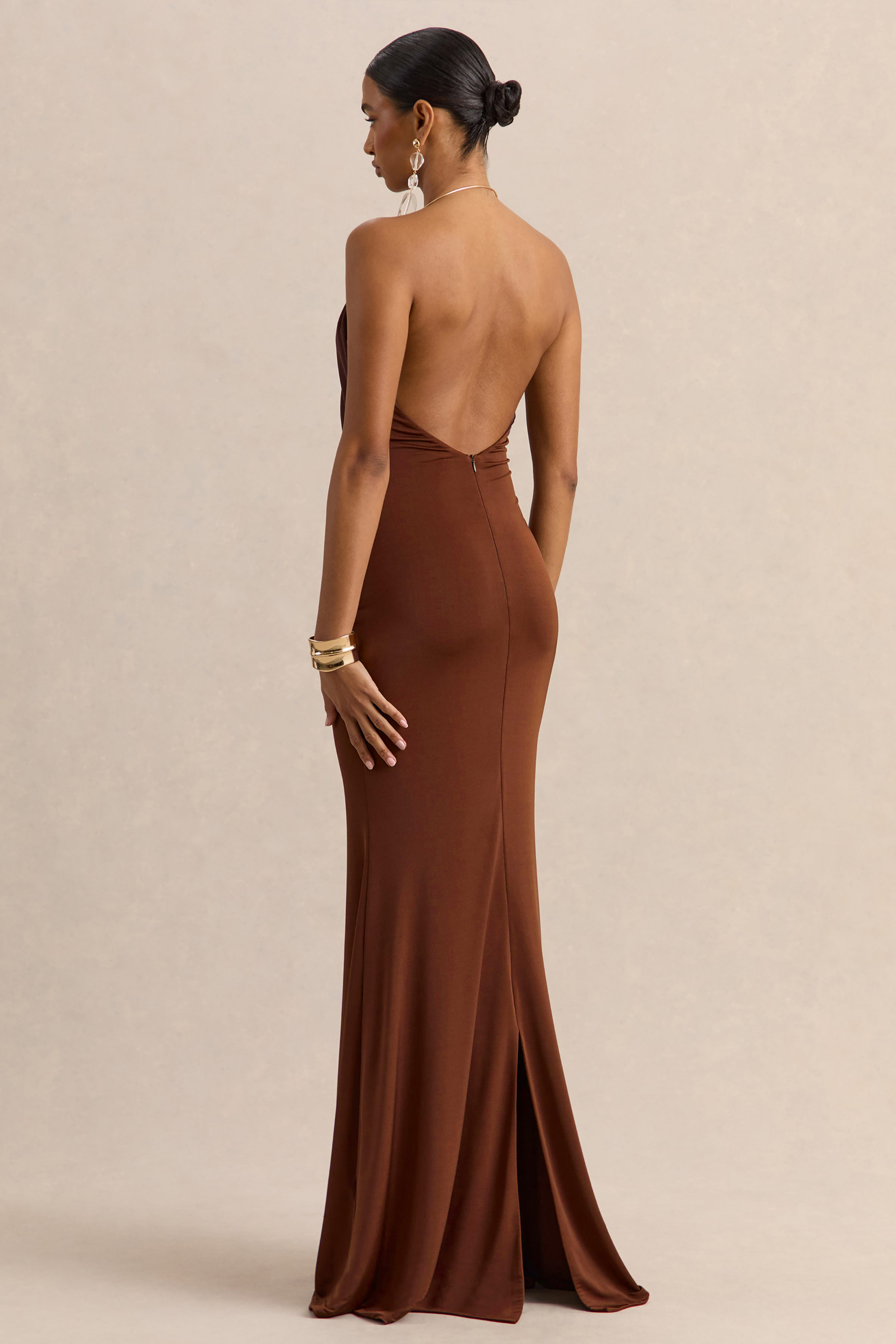 Jersey Halter Neck Ruched Maxi Dress