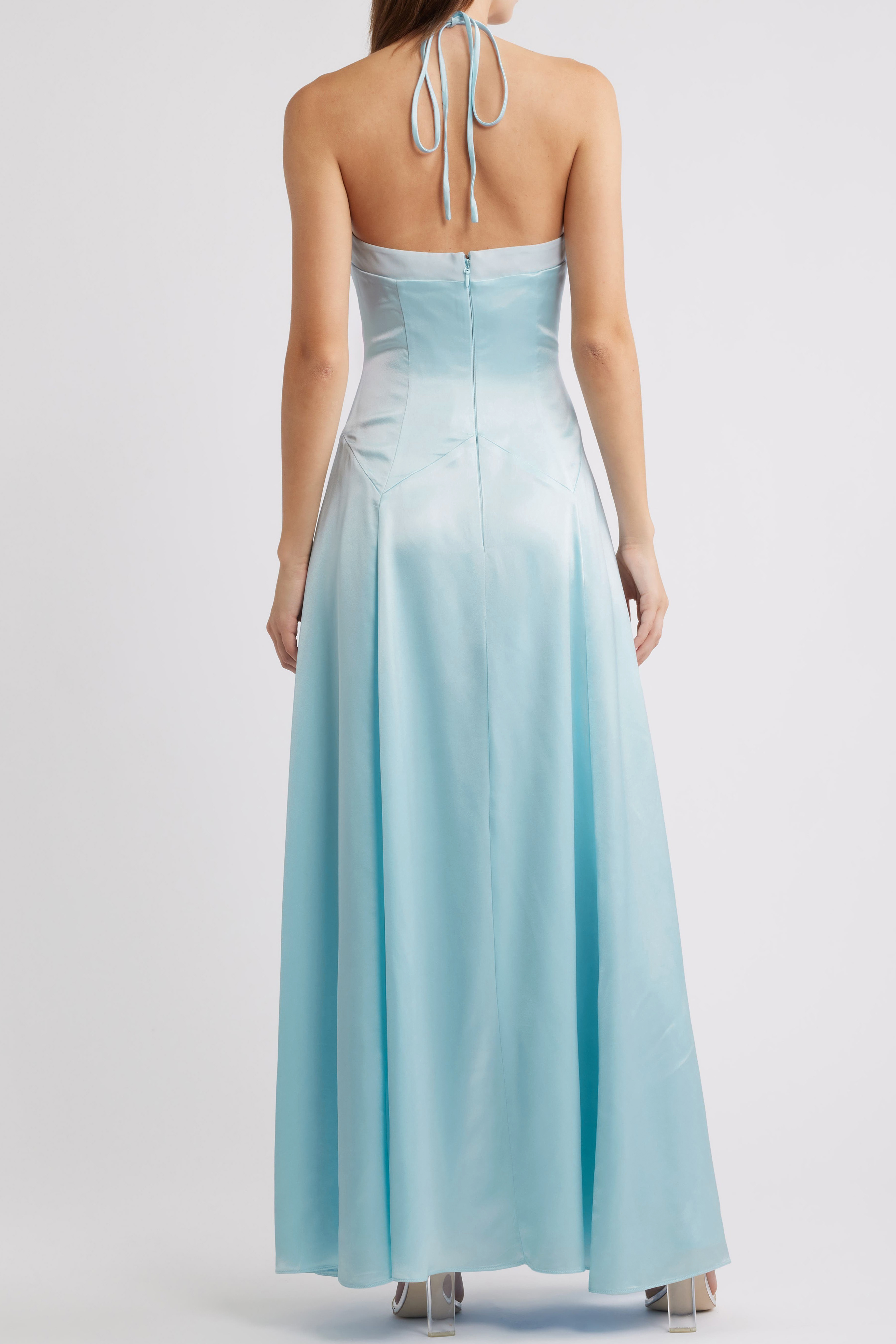 Satin Halter Neck Backless Maxi Dress