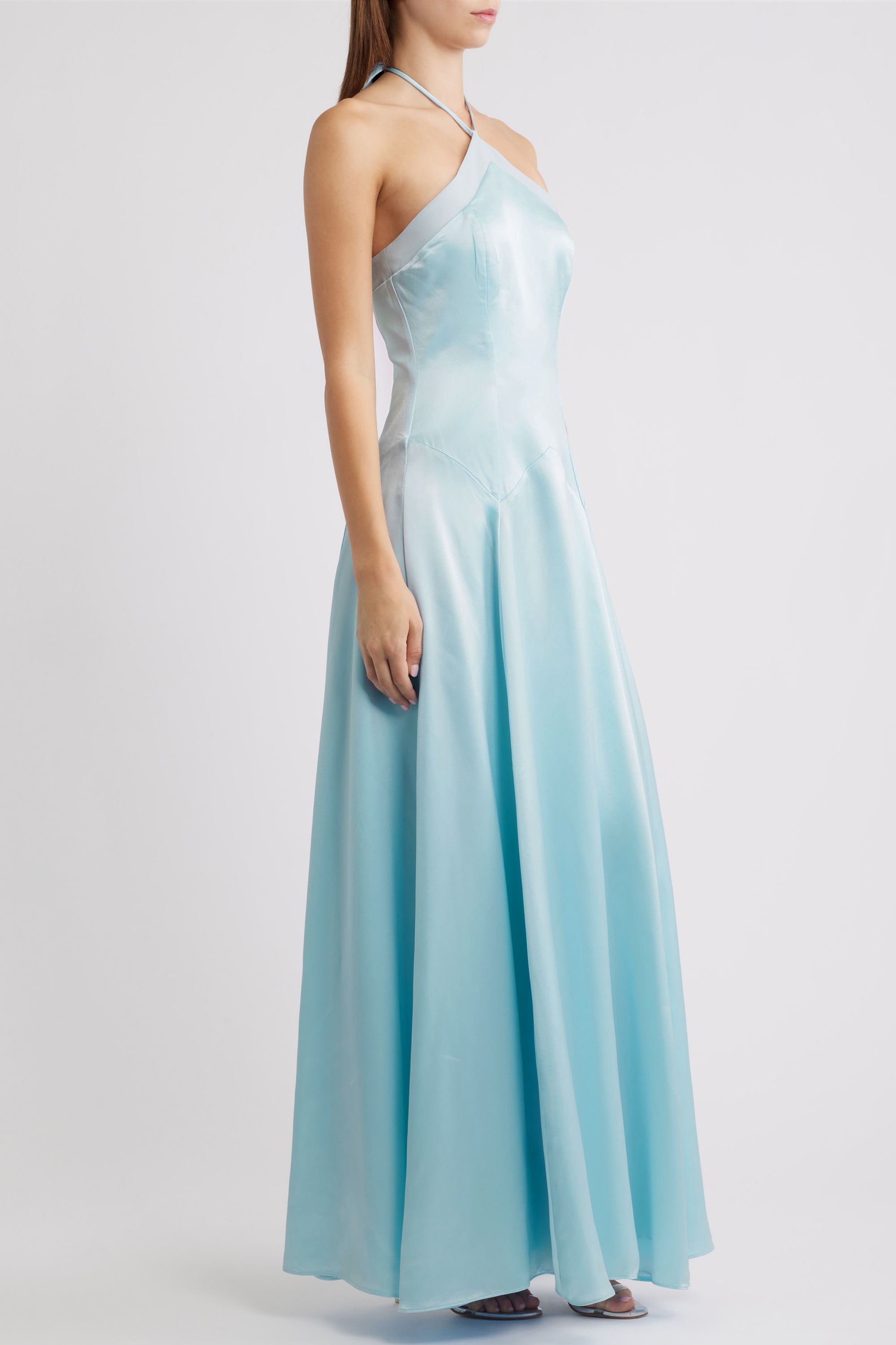 Satin Halter Neck Backless Maxi Dress