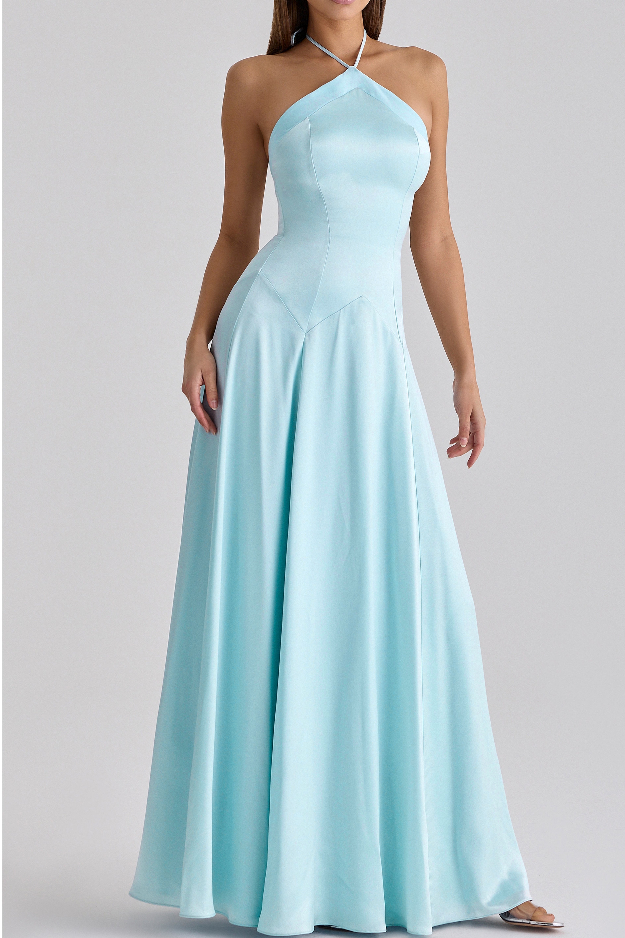 Satin Halter Neck Backless Maxi Dress