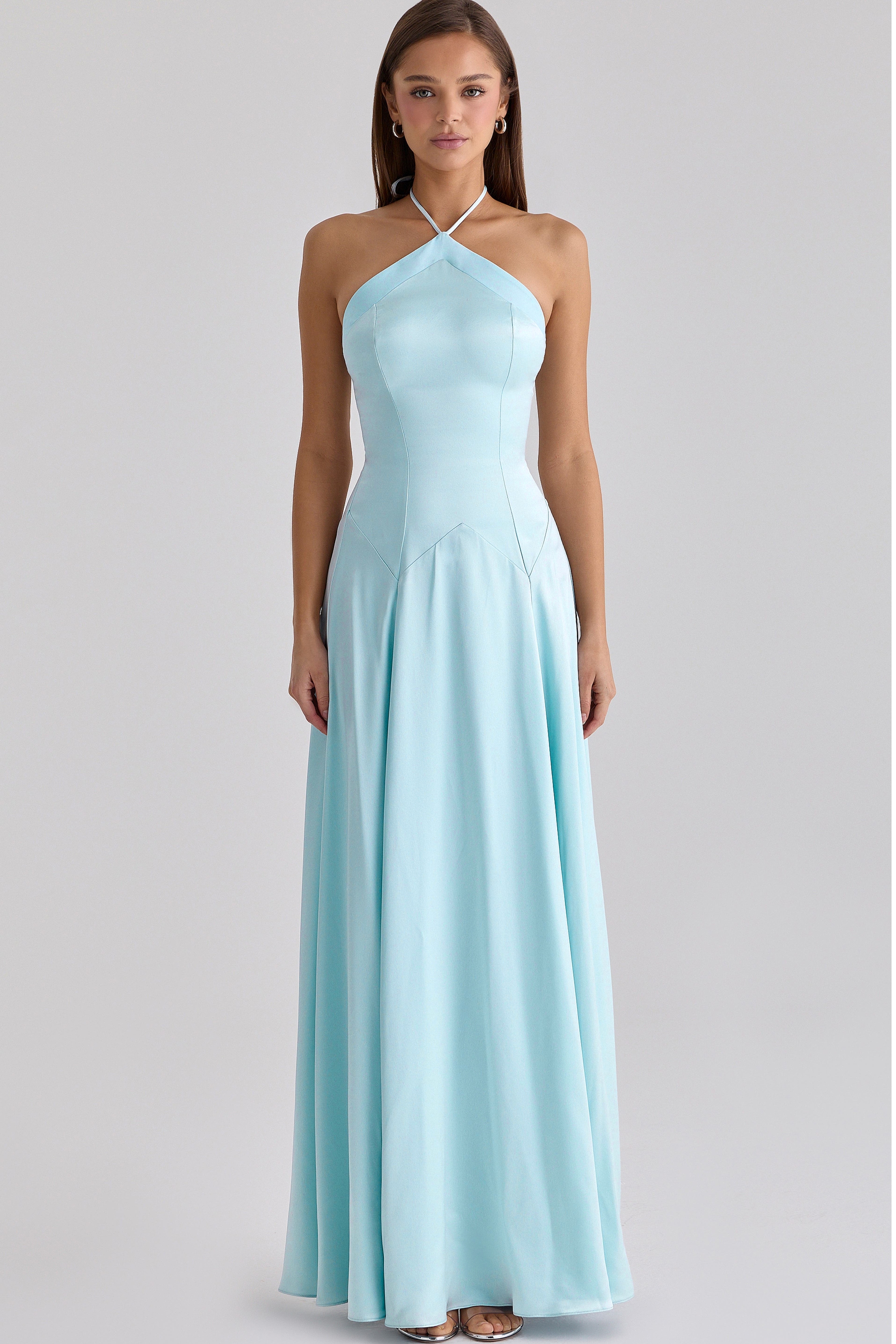 Satin Halter Neck Backless Maxi Dress