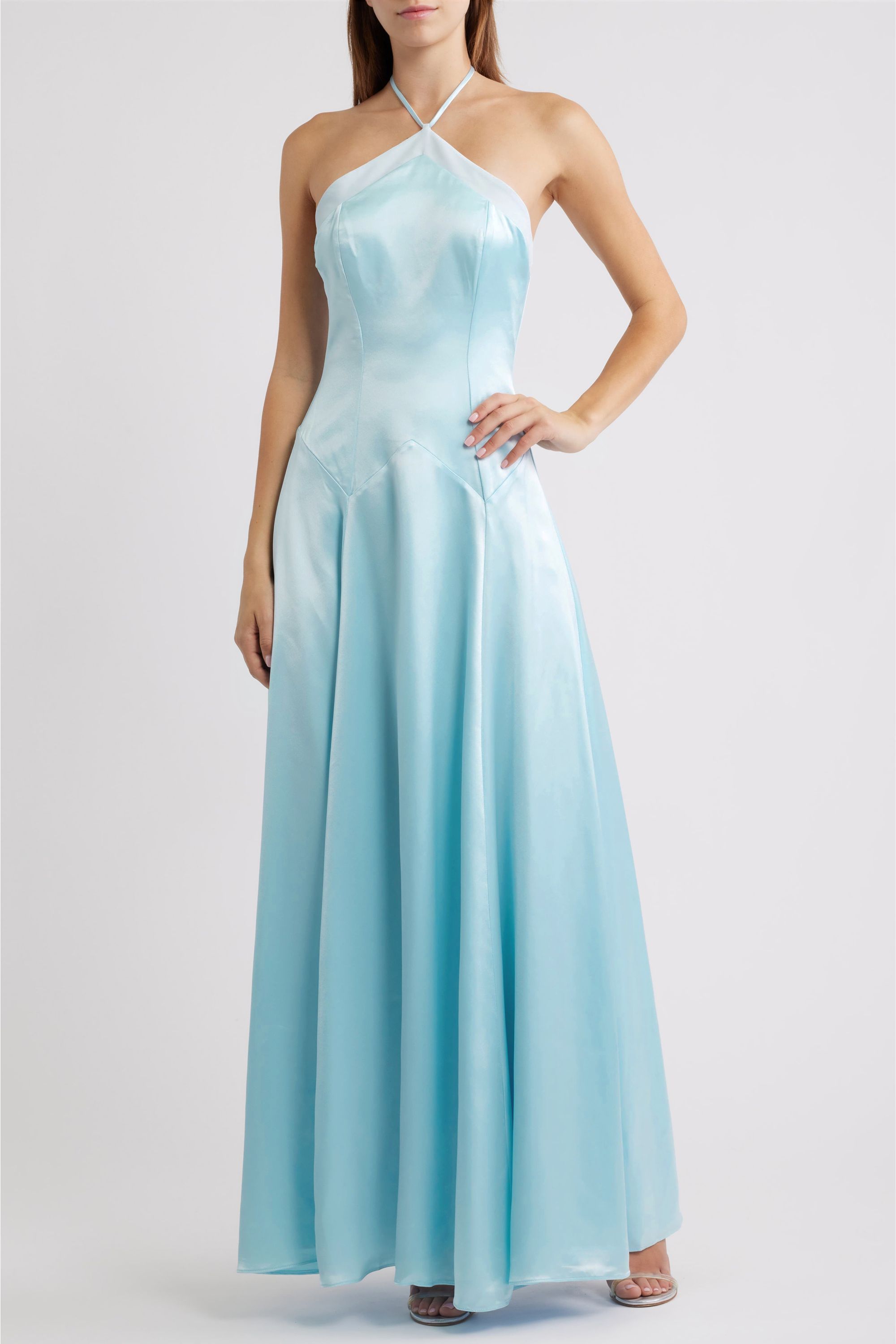 Satin Halter Neck Backless Maxi Dress