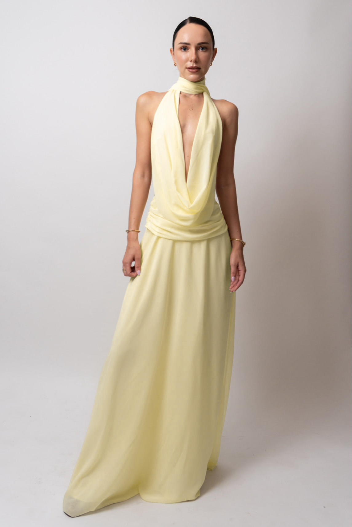 Mesh Swing Collar Backless Maxi Dress