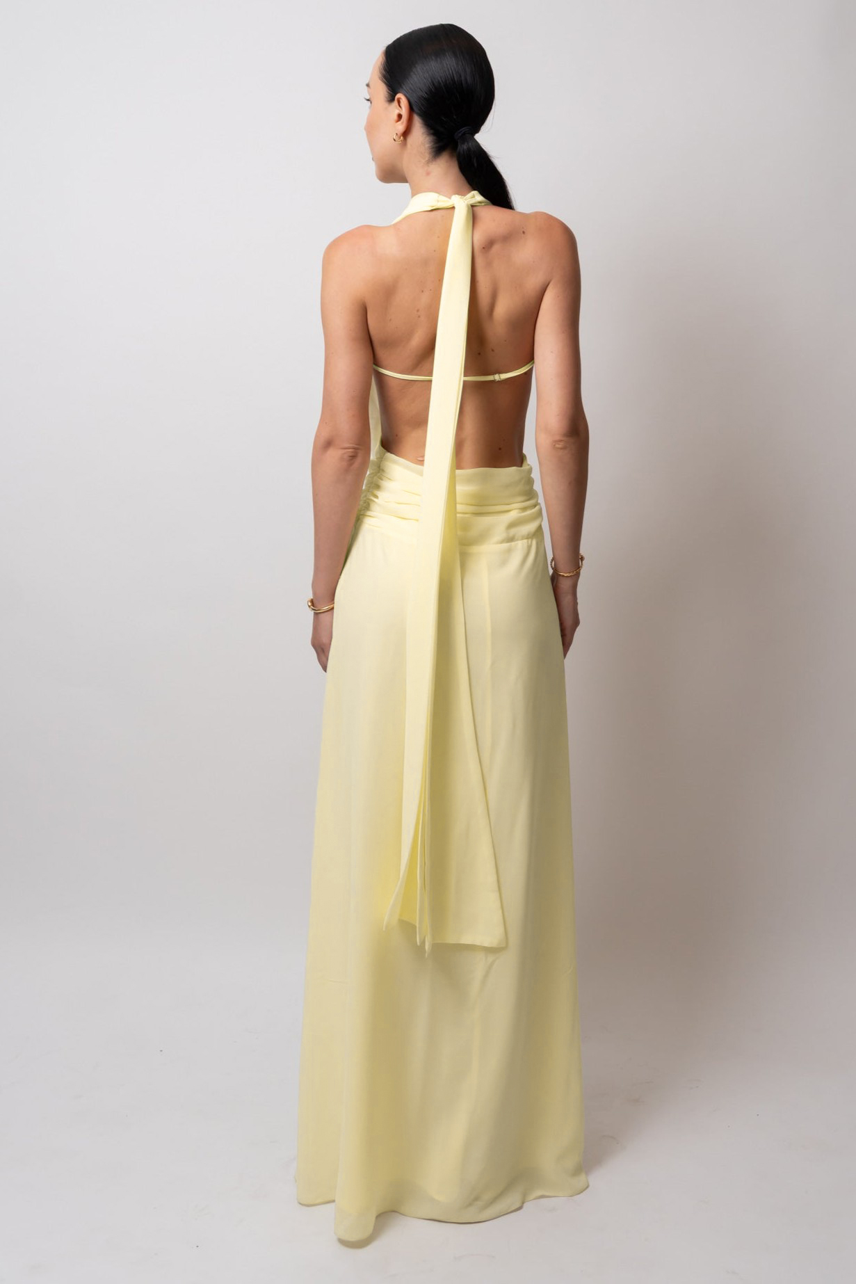 Mesh Swing Collar Backless Maxi Dress