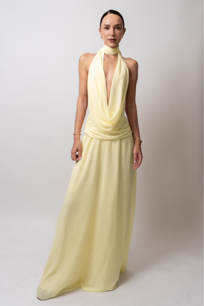 Mesh Swing Collar Backless Maxi Dress