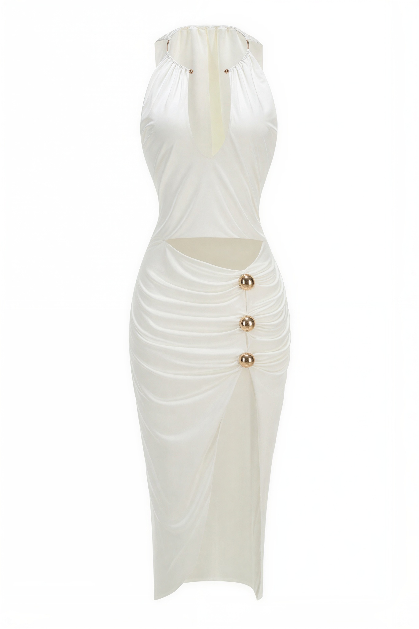Jersey Metal Decorations Halter Neck Midi Dress