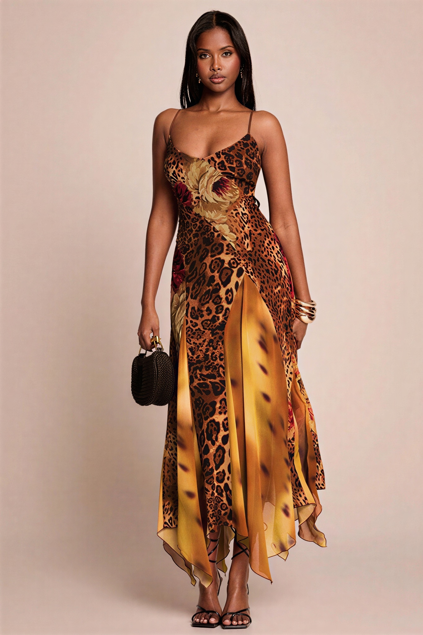 3d flower mesh dress 3D Floral Applique Tie-Strap Mesh Tulle Maxi Dress in Apricot