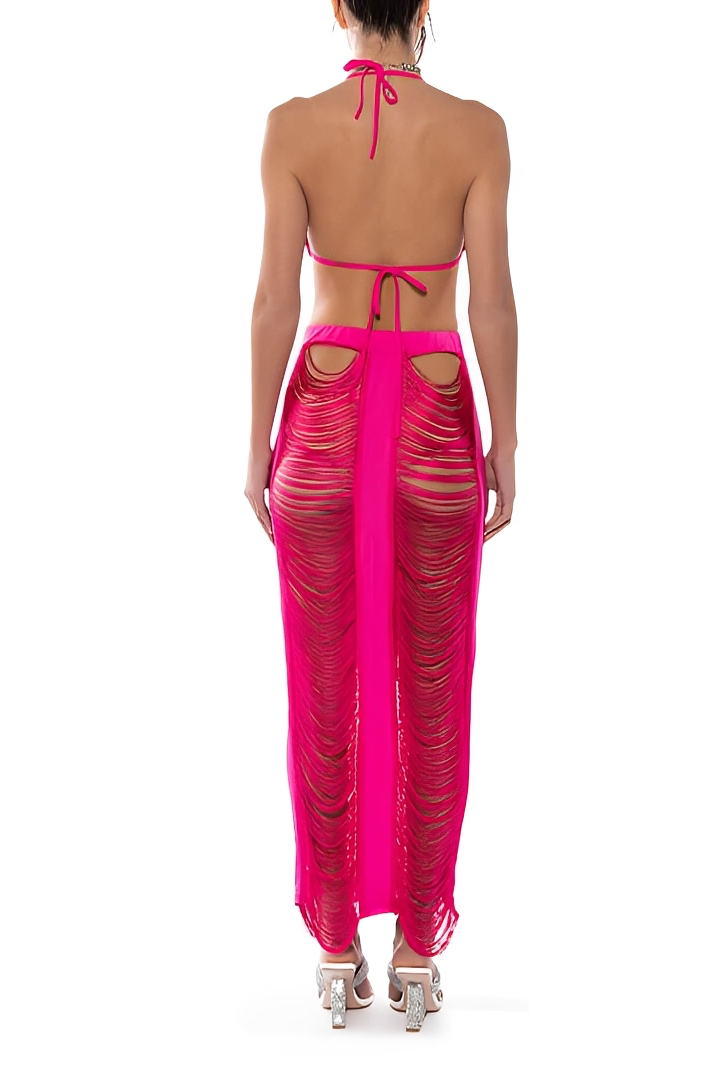 Bandage Tassel Cut-out Top & Mid Waist Maxi Skirt Set