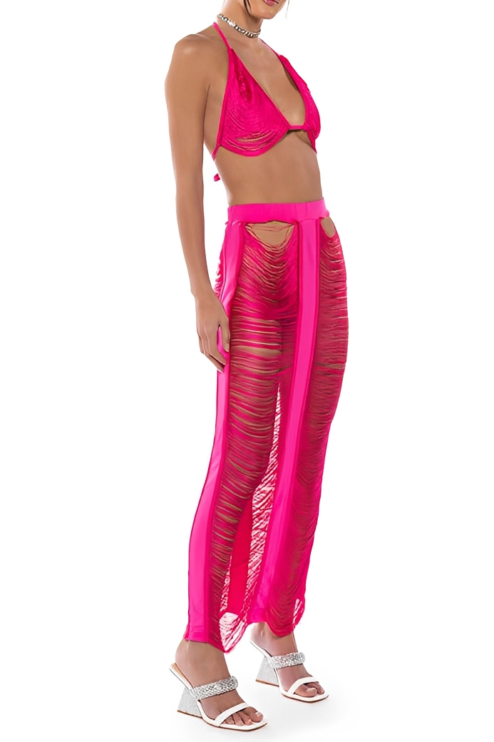 Bandage Tassel Cut-out Top & Mid Waist Maxi Skirt Set