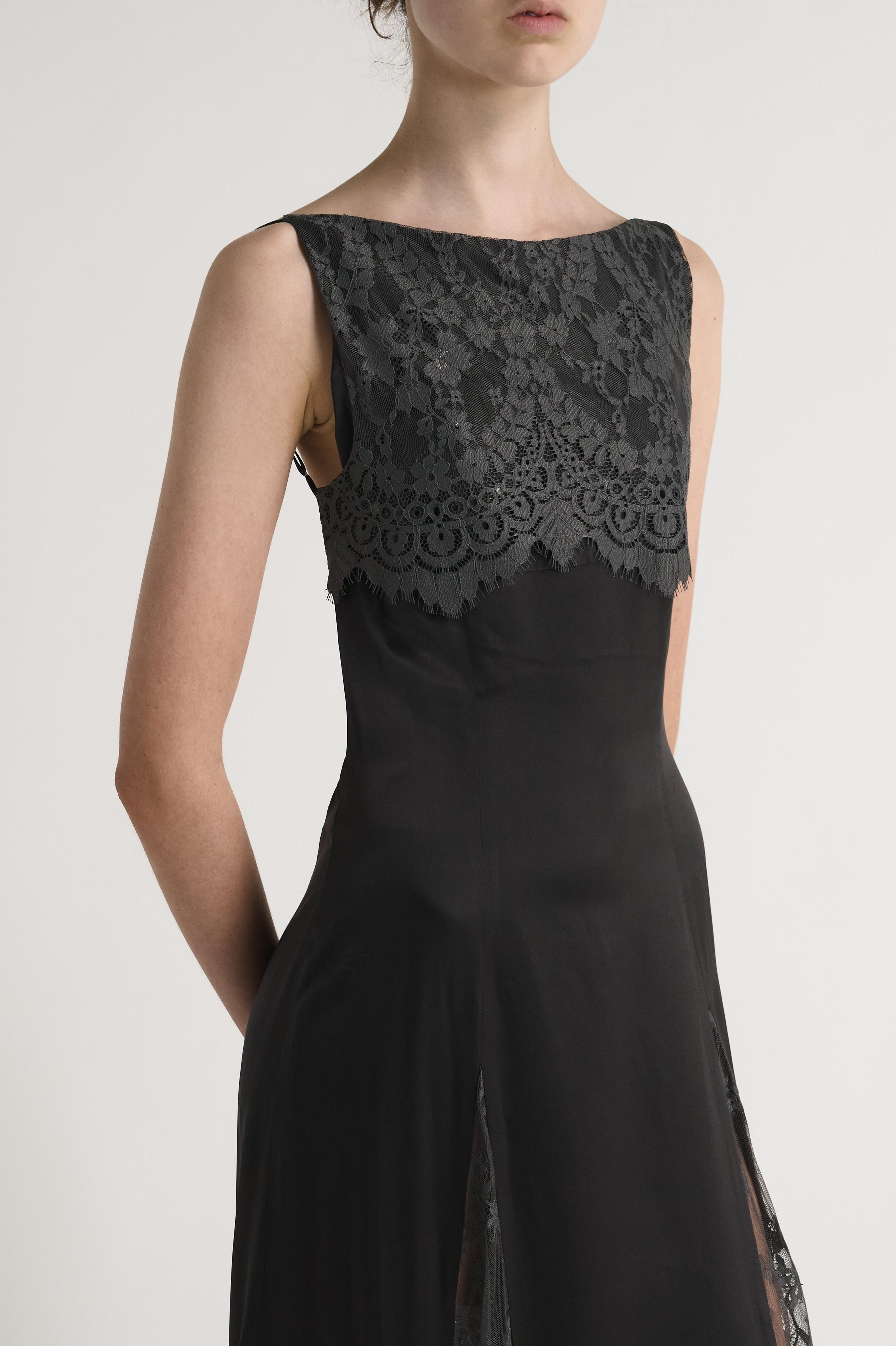 Satin Splicing Lace Sleeveless Maxi Dress