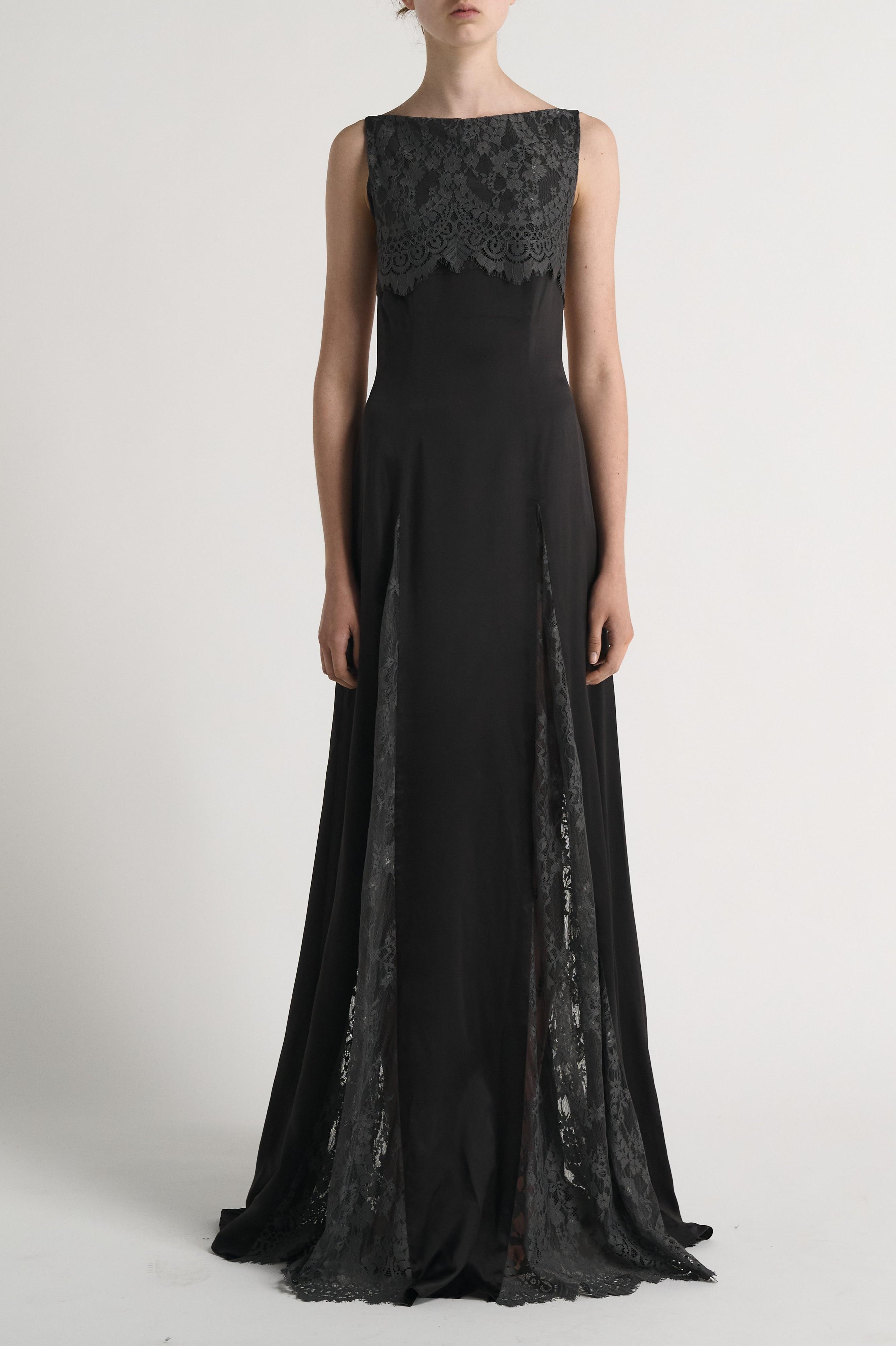 Satin Splicing Lace Sleeveless Maxi Dress