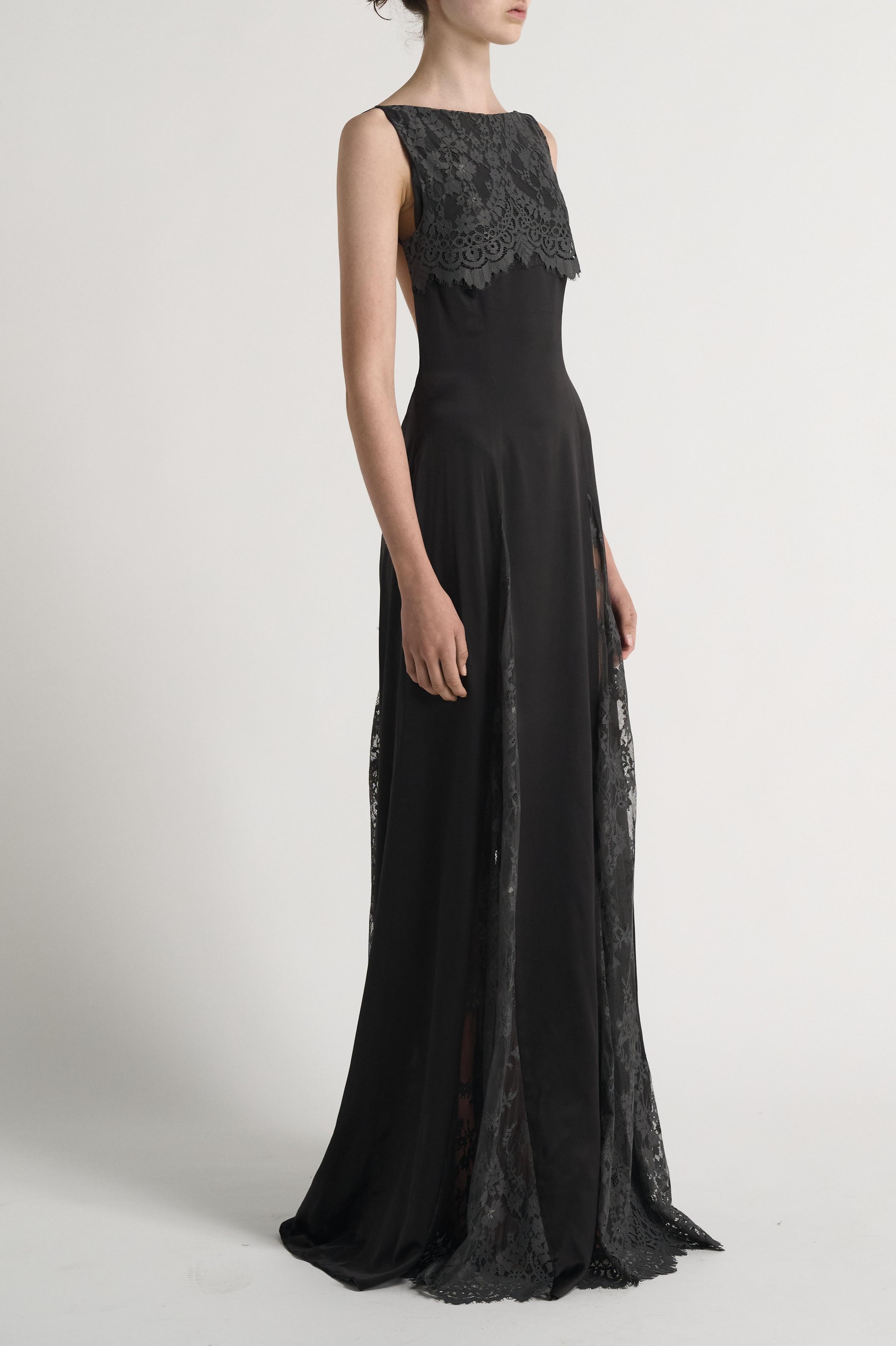 Satin Splicing Lace Sleeveless Maxi Dress