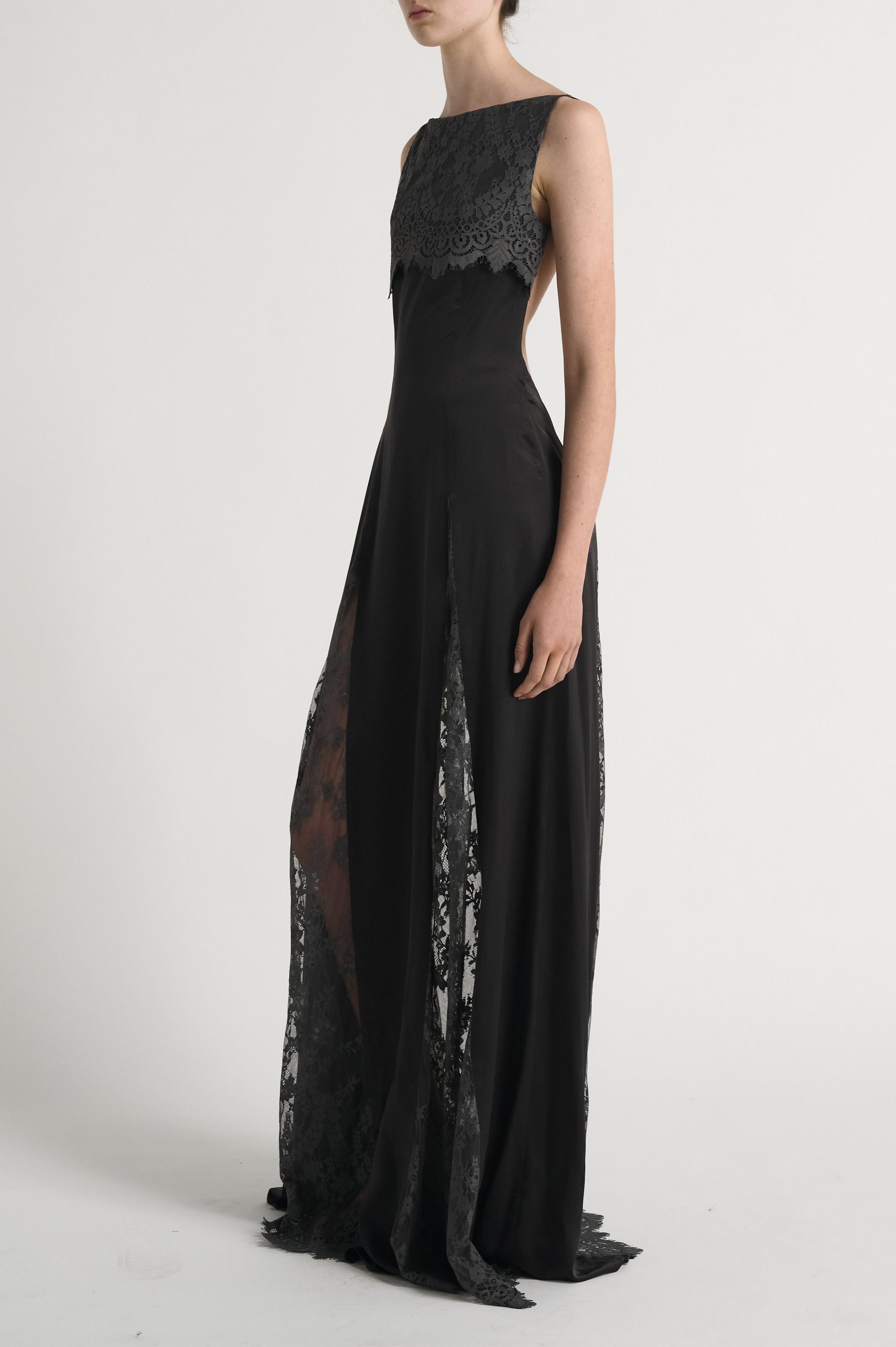 Satin Splicing Lace Sleeveless Maxi Dress