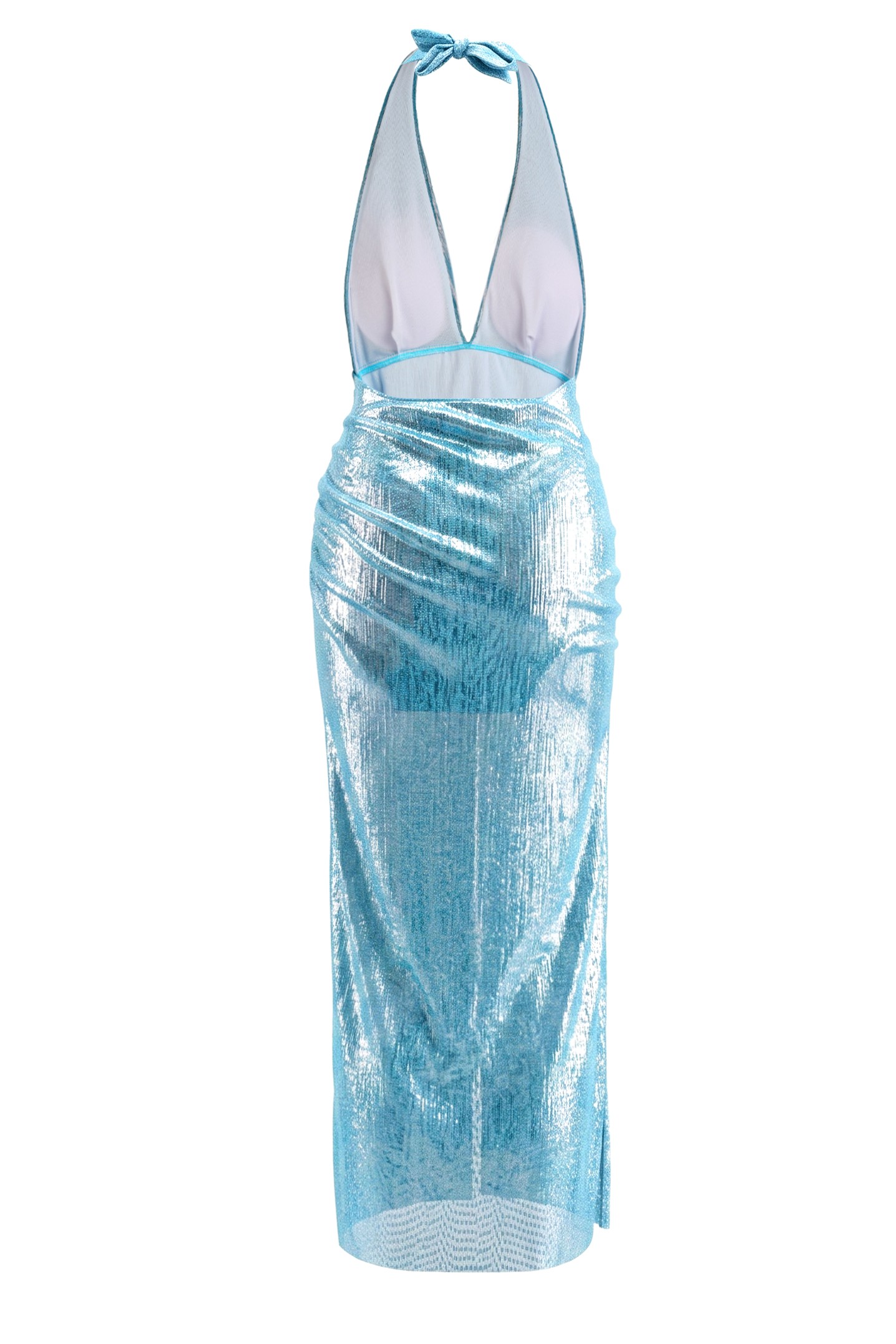 Metallic Fabric Halter Neck Metal Decorations Two Piece Swimsuit