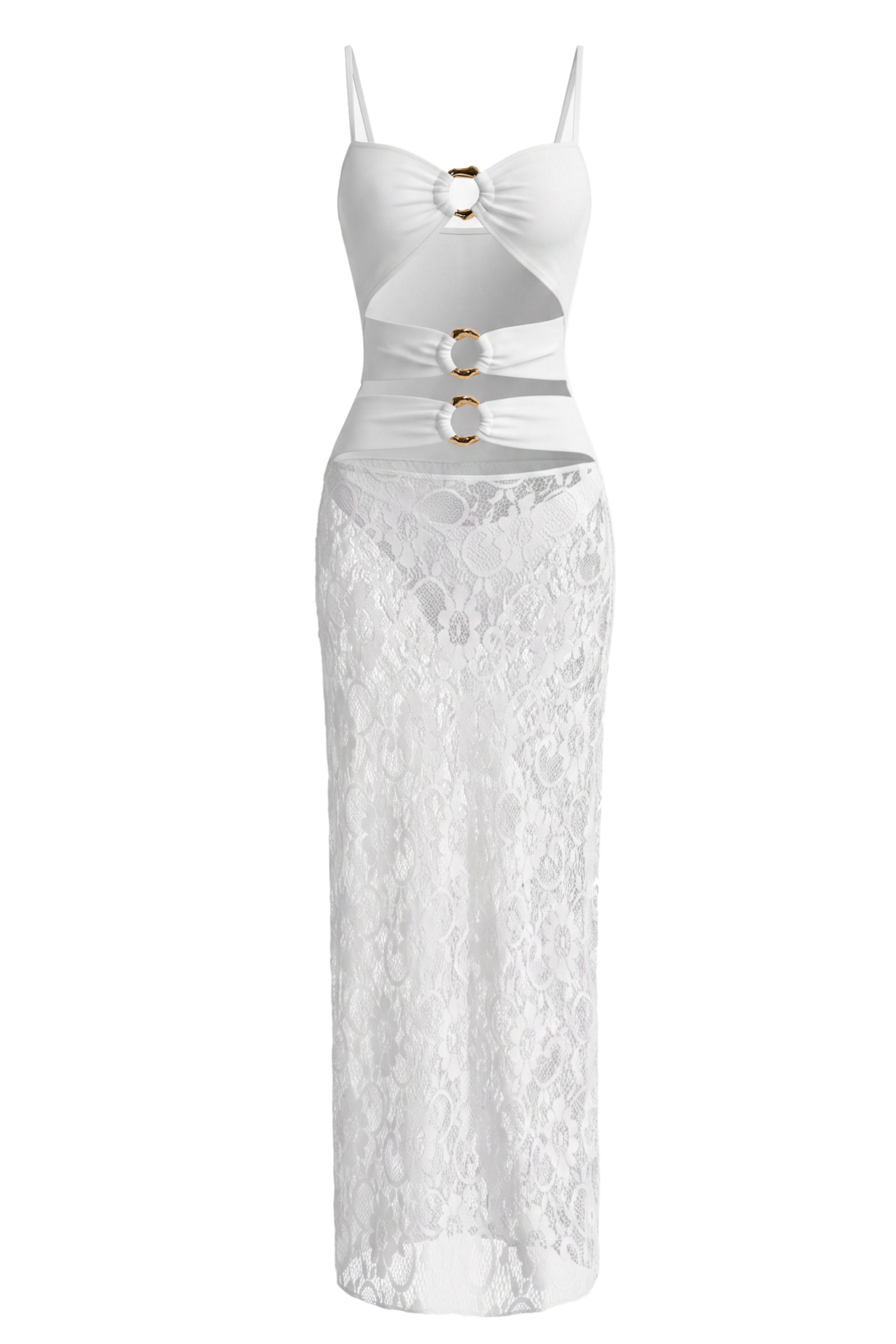 Solid Lace Metal Decorations Two Piece Swimsuit