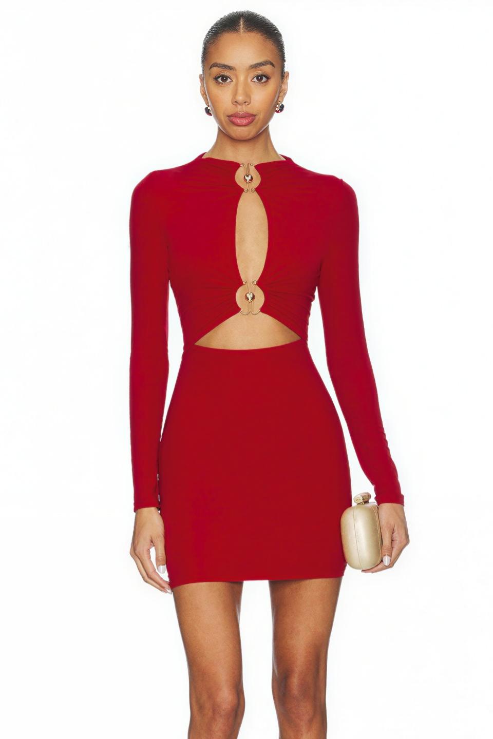 cut out metallic jersey mini dress white cut out mini dress Textured Jersey Cut-Out A-Line Mini Dress in Ivory